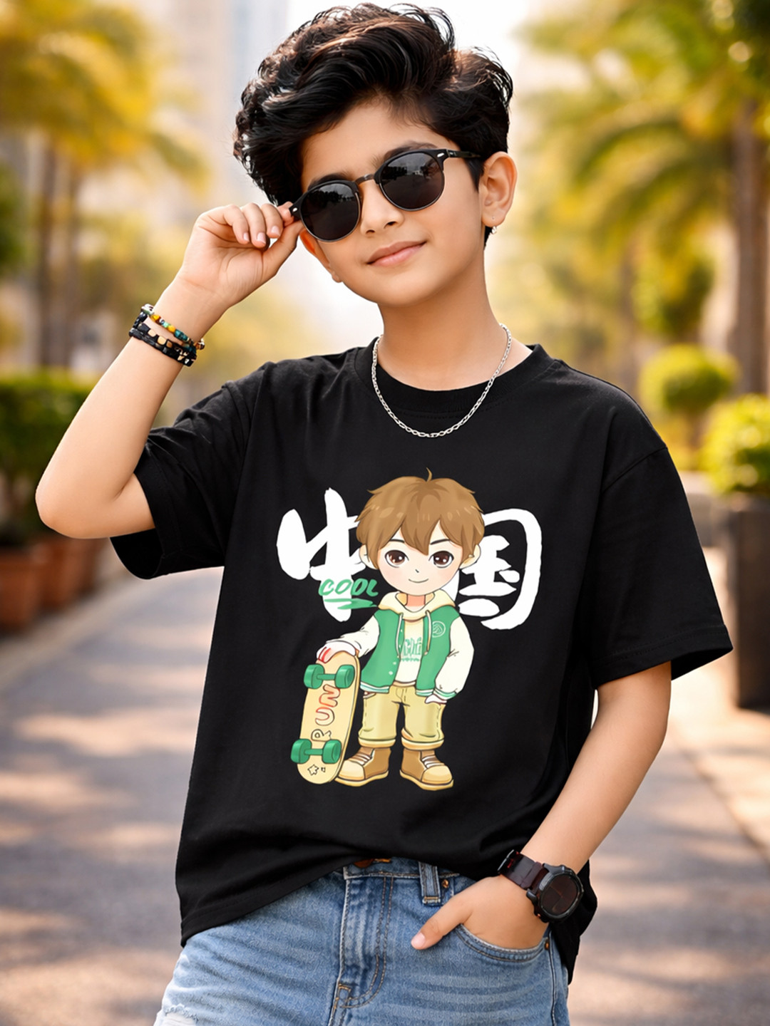 KEESOR Cotton Graphic Round Neck Long Sleeves T-shirt