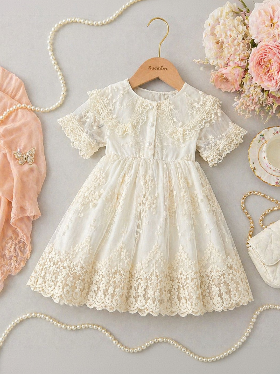 Sparklepop Floral Embroidered Puff Sleeve Fit & Flare Midi Dress