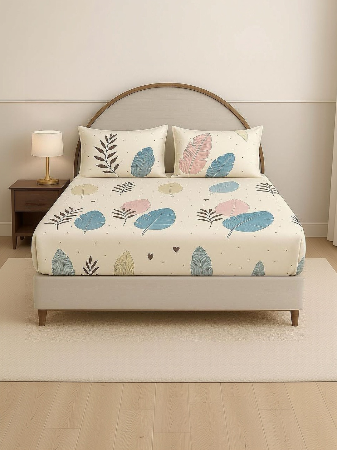 JASHAN Cream-Coloured 300 TC King Bedsheet with 2 Pillow Covers