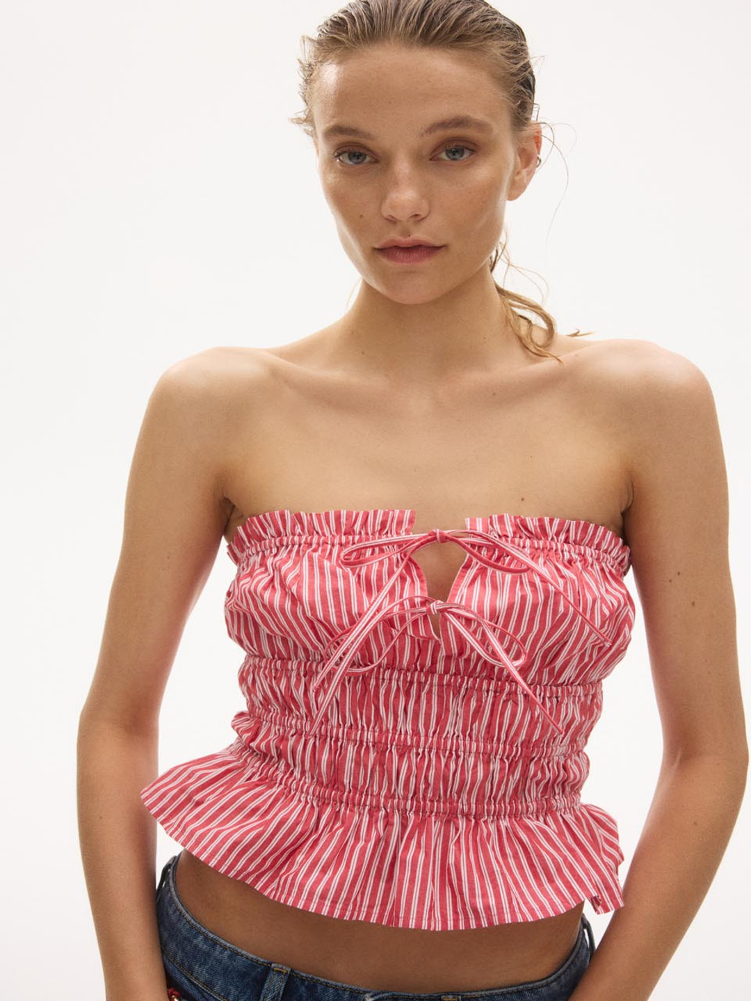 H&M Drawstring-Detail Cotton Bandeau Top
