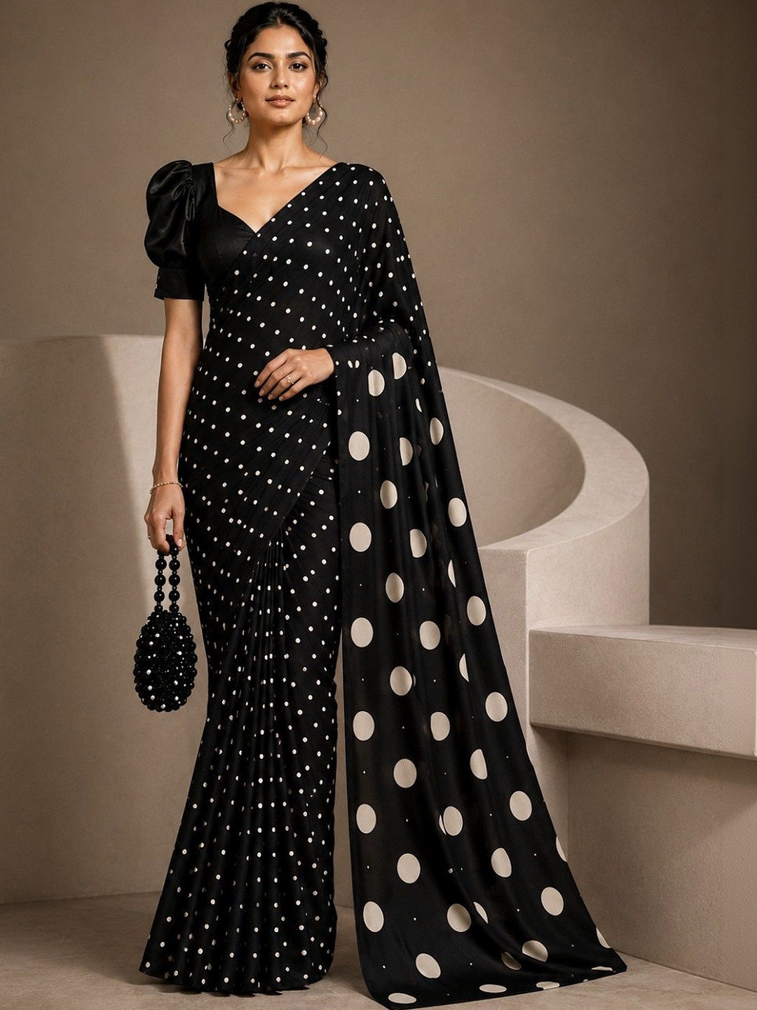KOMAL NX Polka Dot Satin Designer Saree