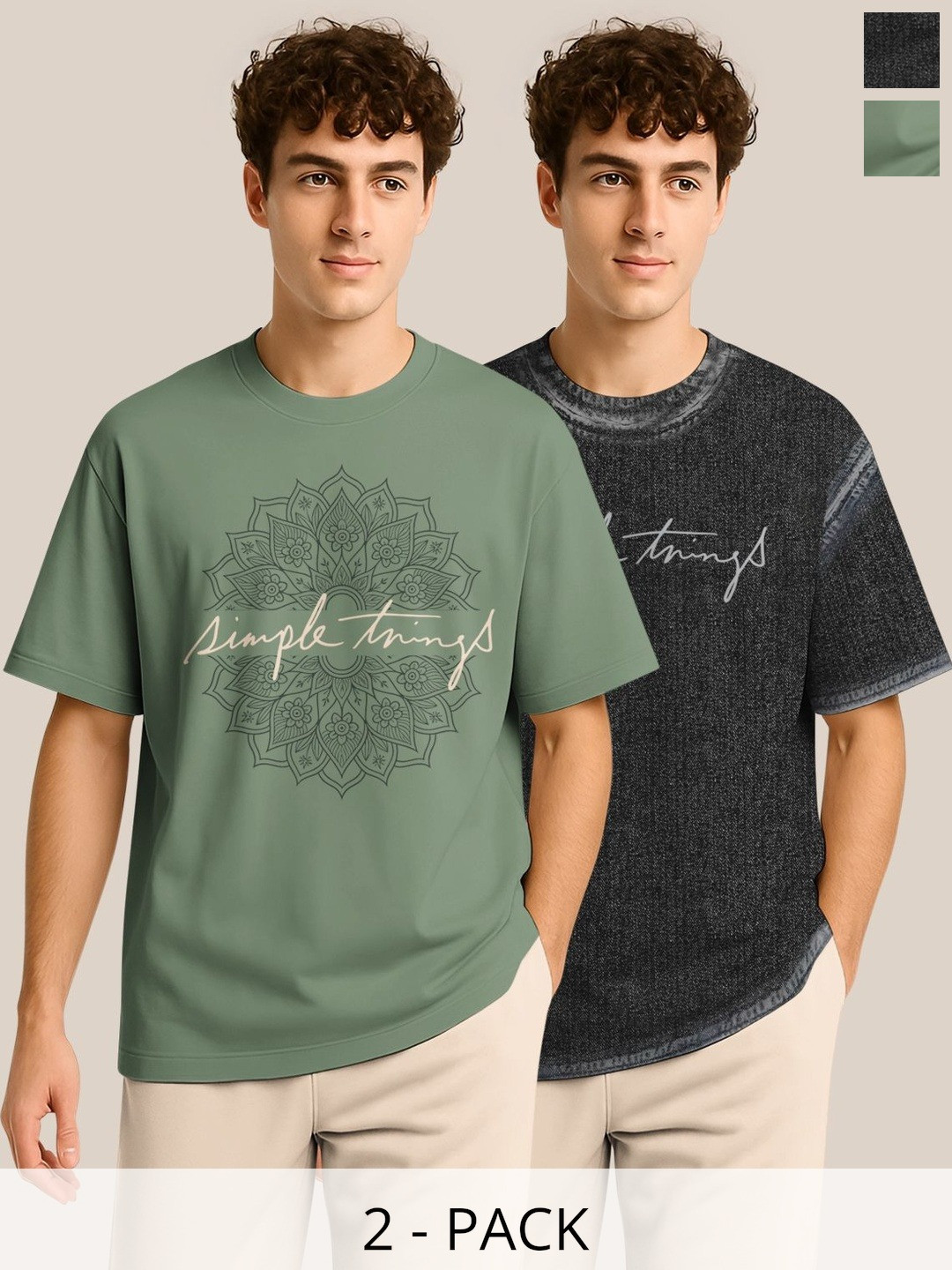 BULLMER Pack Of 2 Graphic Printed Crew Neck Drop Shoulder Oversized T-shirts
