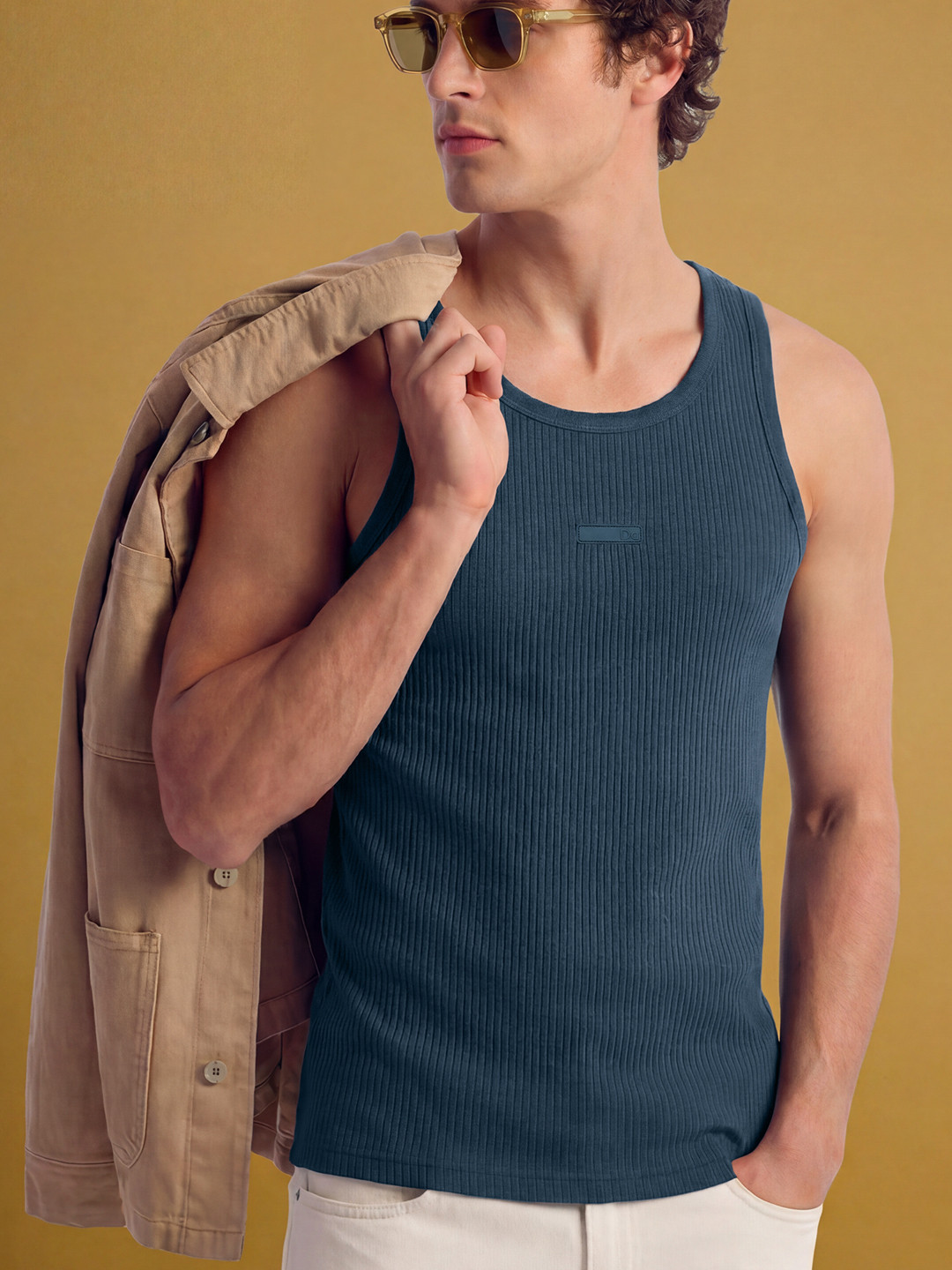 DAMENSCH Men Cotton-rich Ribbed Textured Solid Tank Top