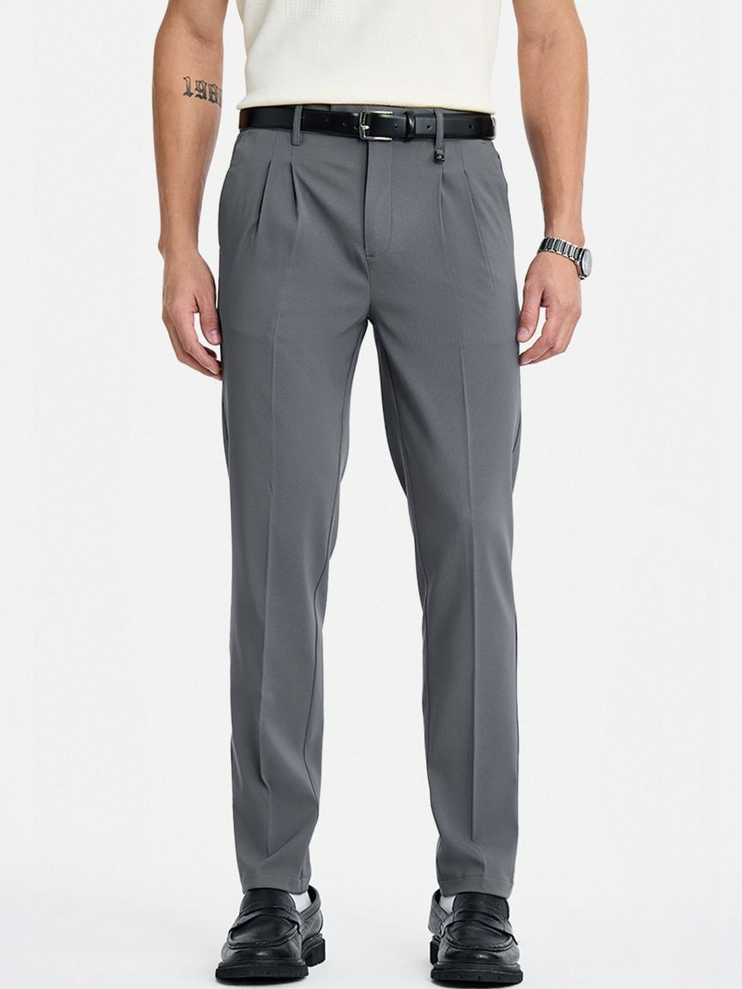 Snitch Grey Mid-Rise Slim Fit Trouser