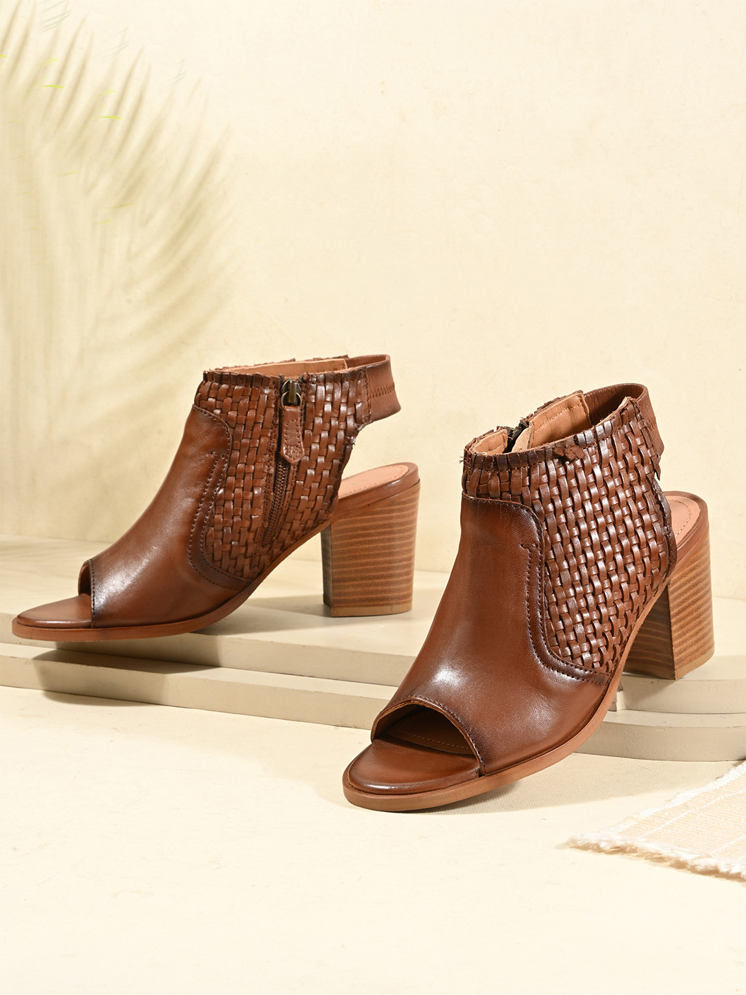 MIORAH Women Trenza Peep-Toe Block Heel Booties Comfrot Footed