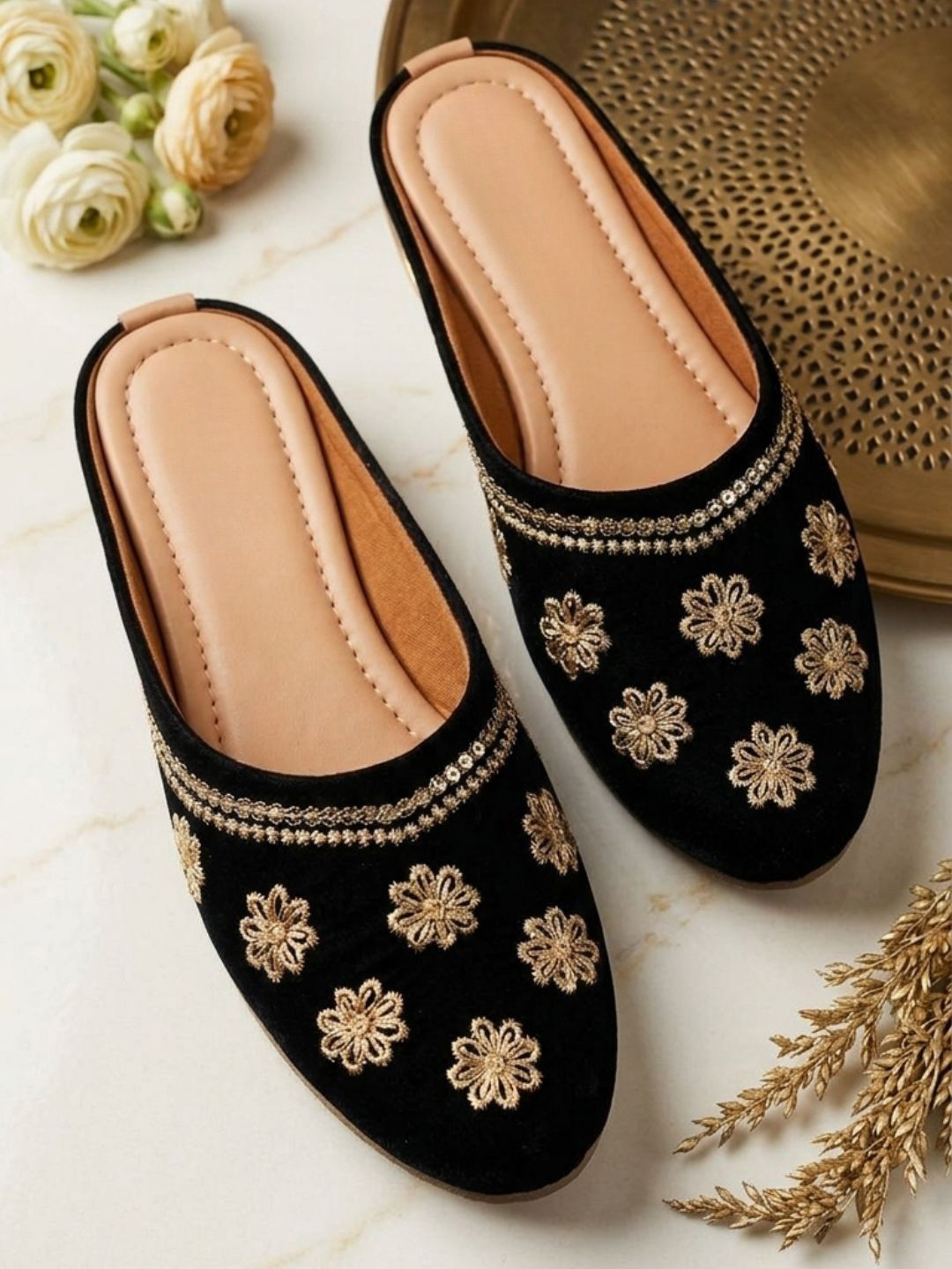 Anouk Women Embellished Party Mules with Embroidered Flats