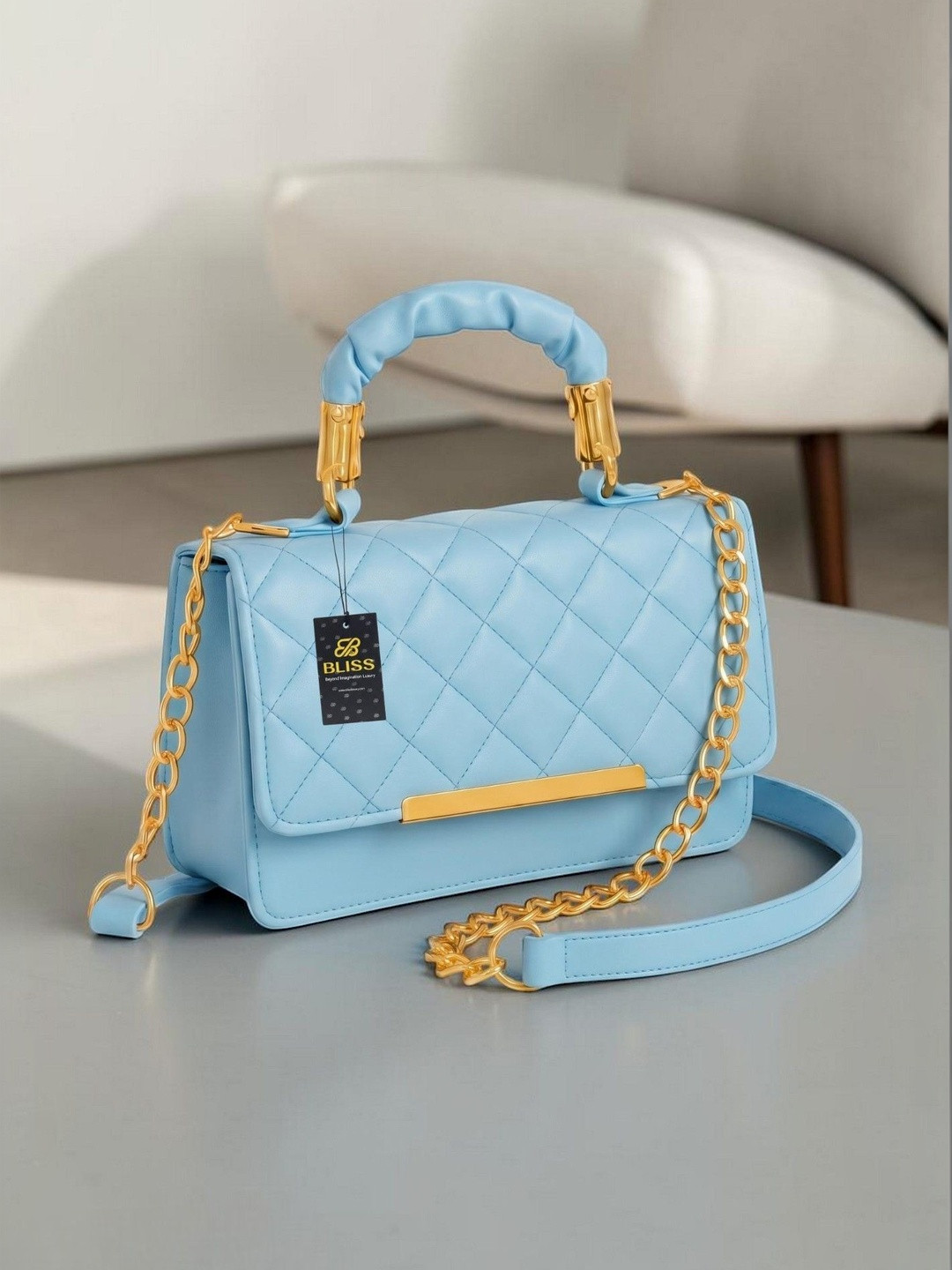 BLISS BOMBAY Textured PU Structured Handheld Bag with Quilted