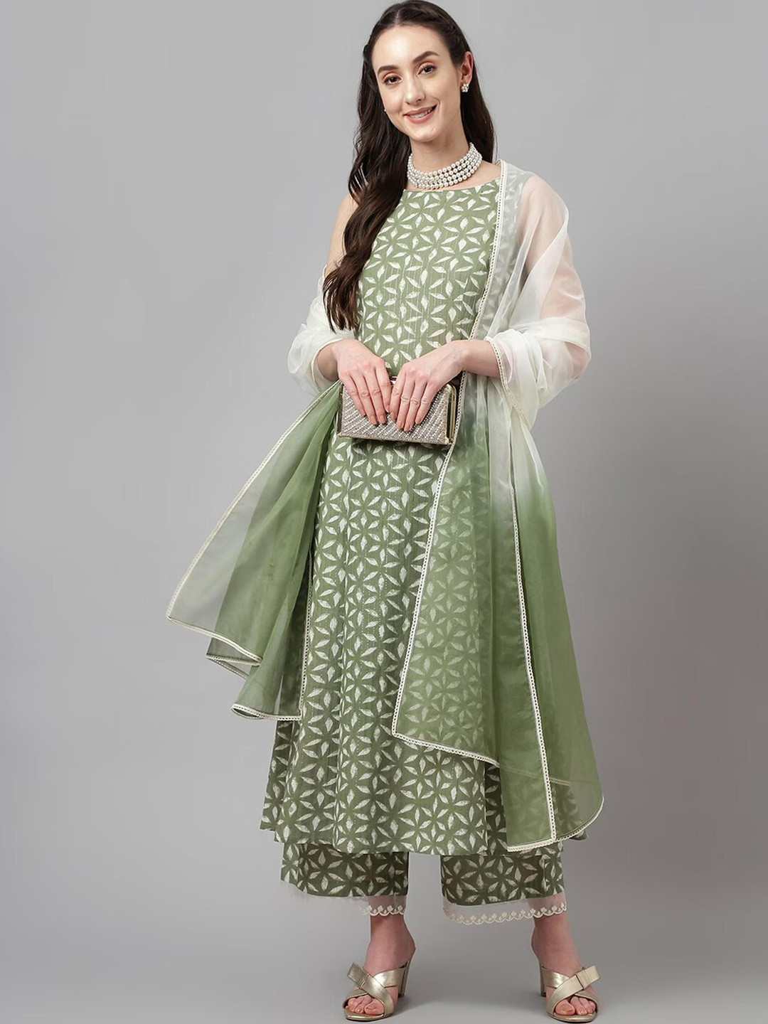 Aradhika Women Ethnic Motifs Printed Regular Pure Cotton Kurta with Palazzos & With Dupatta
