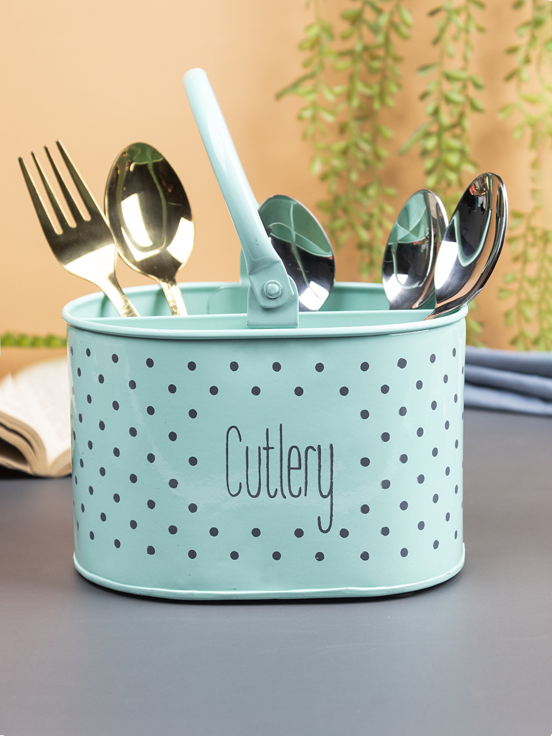 MARKET99 Green Polka Dot Metal Cutlery Holder