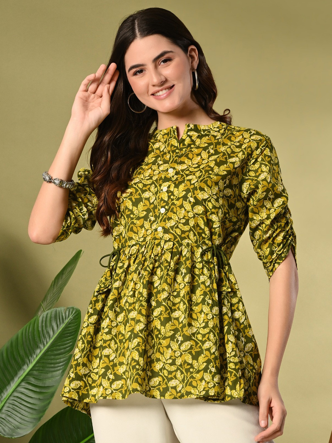 Ashvy Botanical Printed Pure Cotton Anarkali Kurti