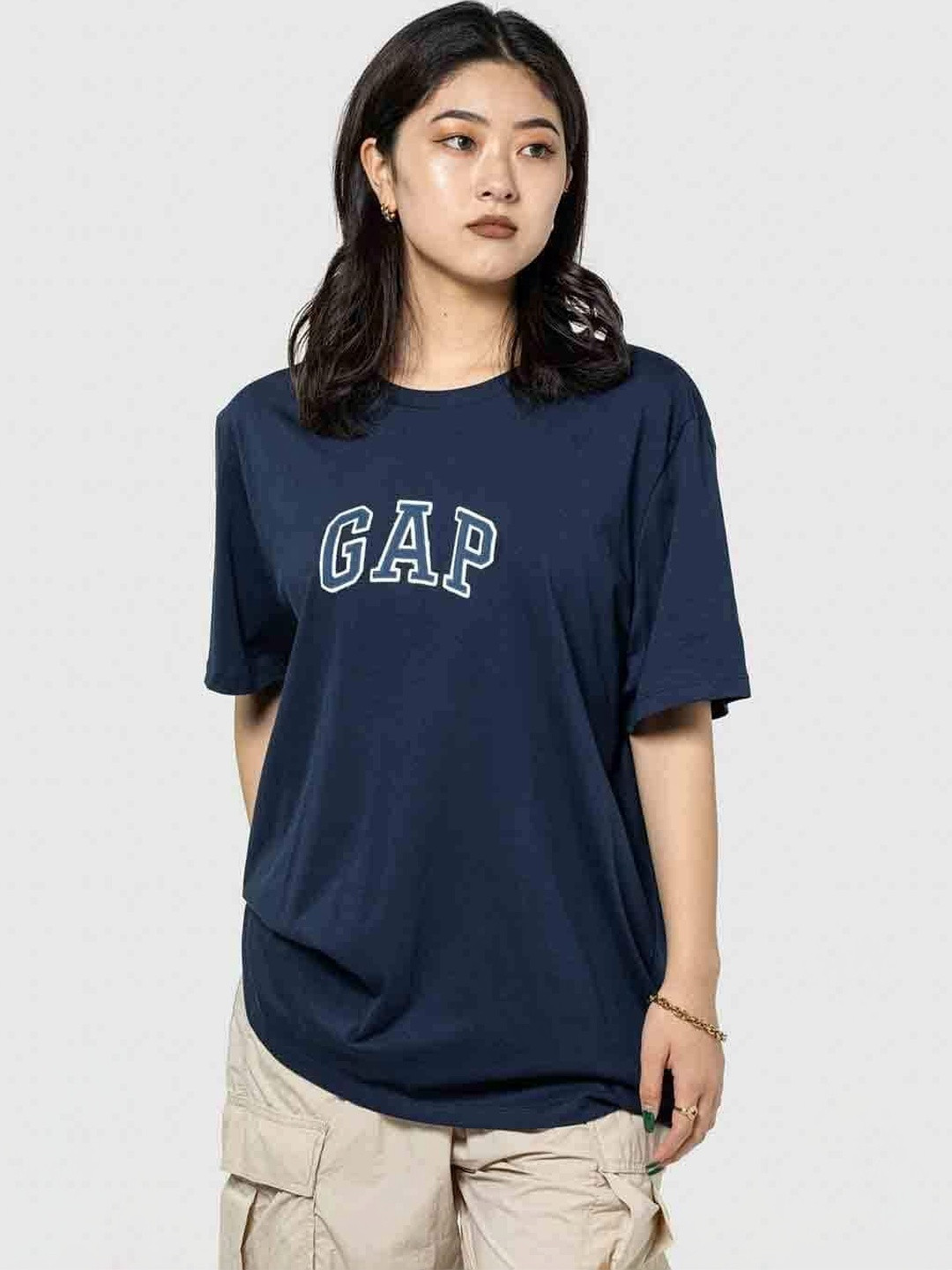 GAP Brand Logo Printed Drop-Shoulder Sleeves Pure Cotton T-shirt