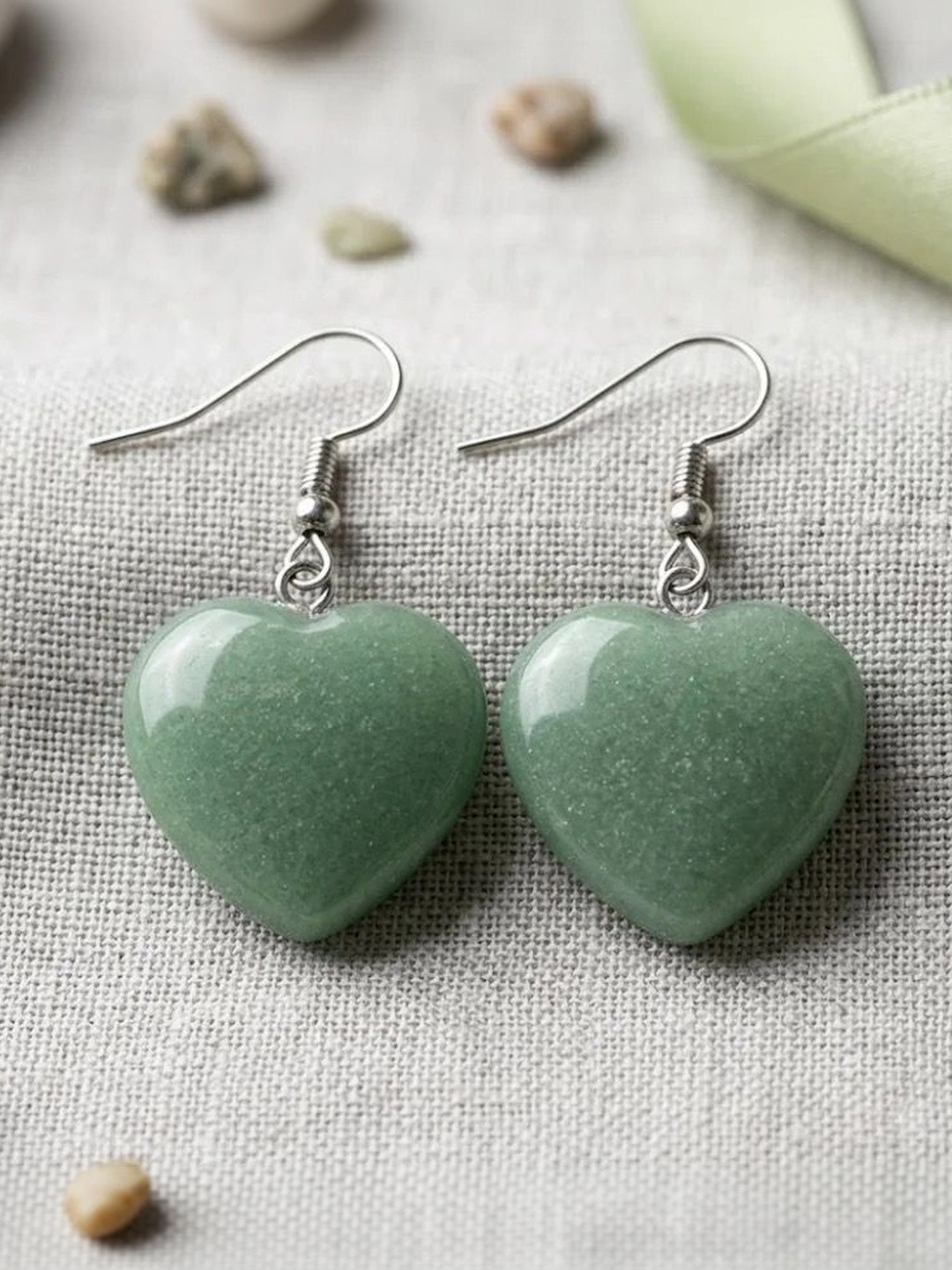 Radheya Gems Heart Shaped Aventurine Earrings