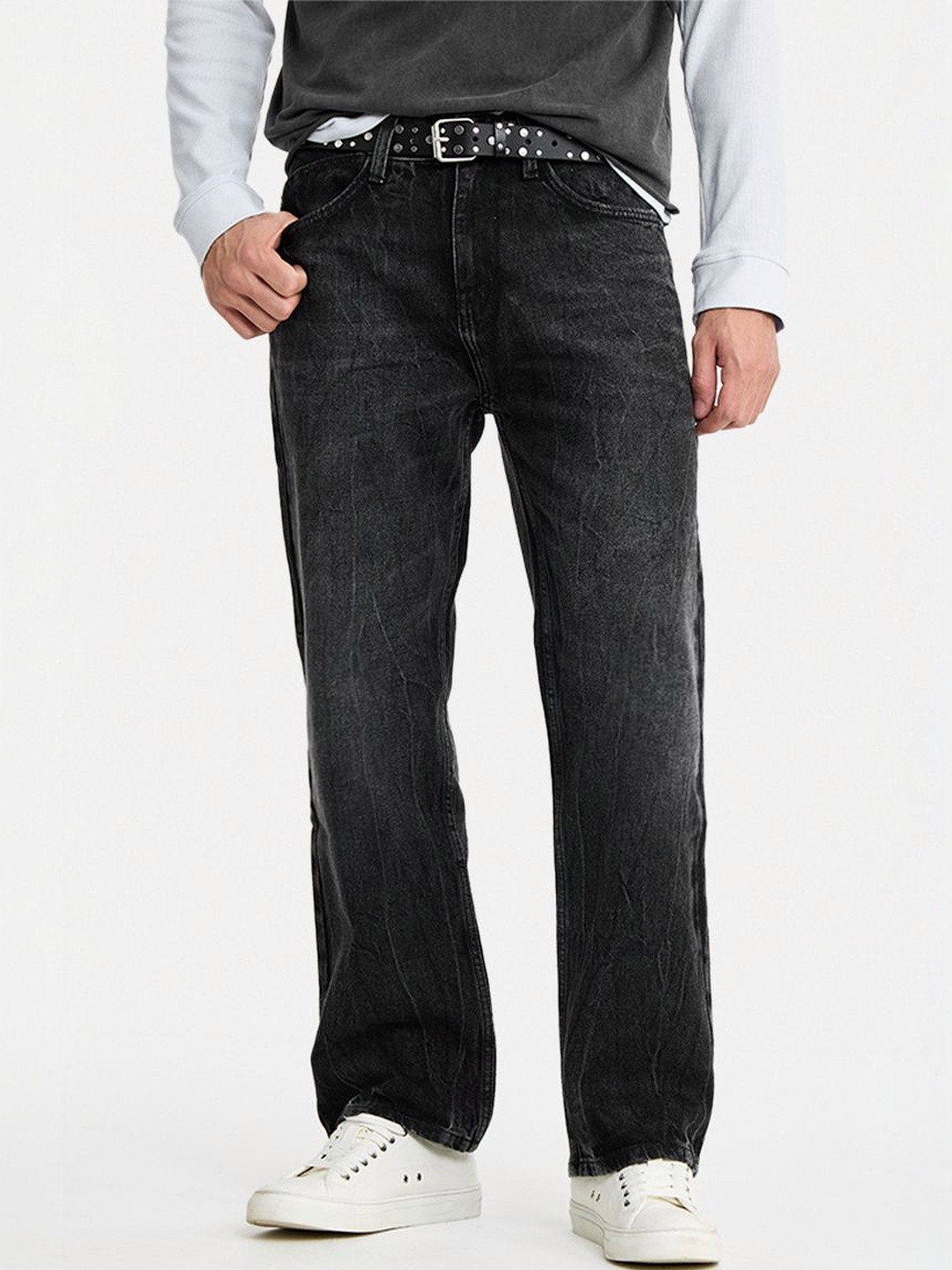 Snitch Charcoal Grey Mid-Rise Straight Fit Jeans