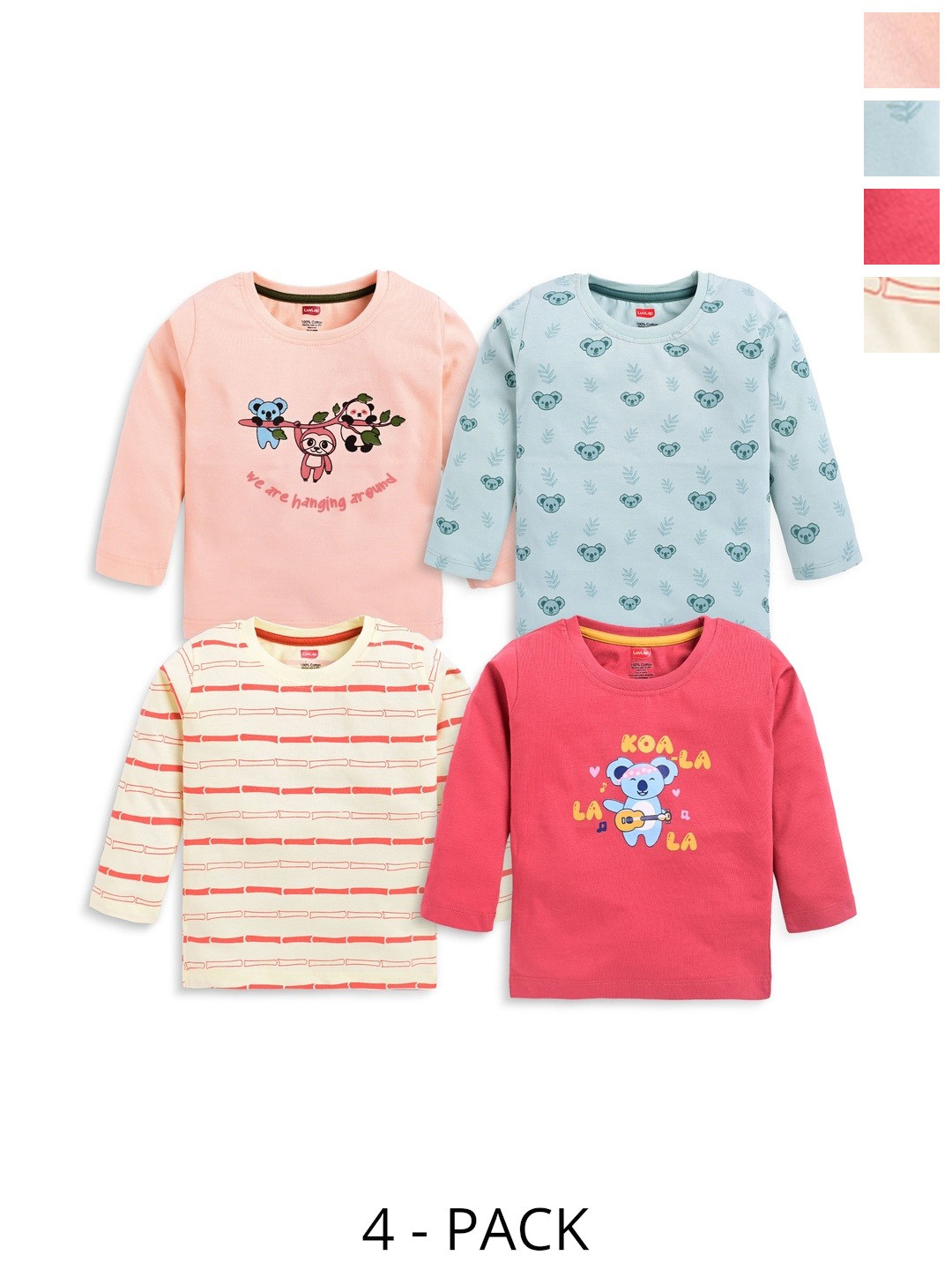 LuvLap Baby Boy Pack of 4 Regular Fit Cotton Full Sleeve Tshirts