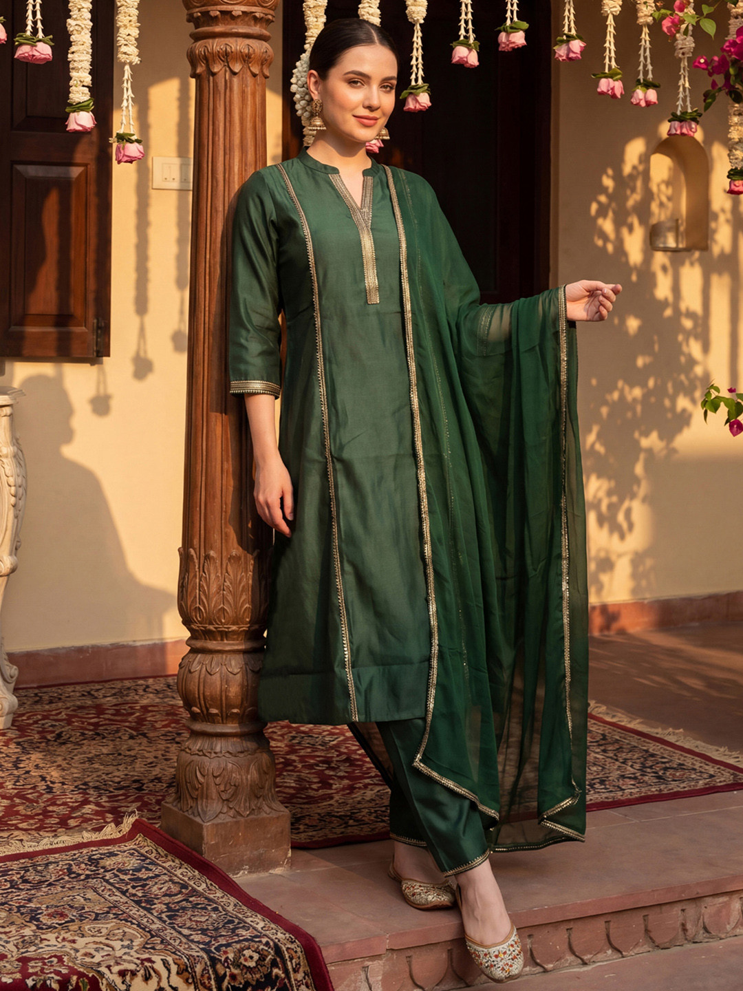 Indo Era Women Regular Gotta Patti Liva Kurta with Trousers & With Dupatta - Image 1