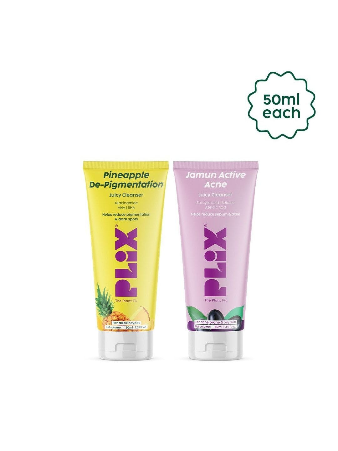 PLIX THE PLANT FIX Set Of 2 Pineapple Depigmentation & Jamun Juicy cleanser - 50ml Each