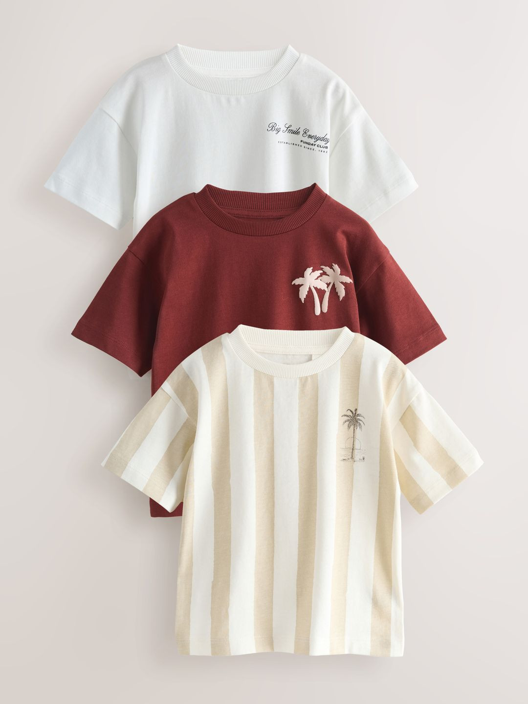 NEXT Boys Pack of 3 Typography Striped T-shirt