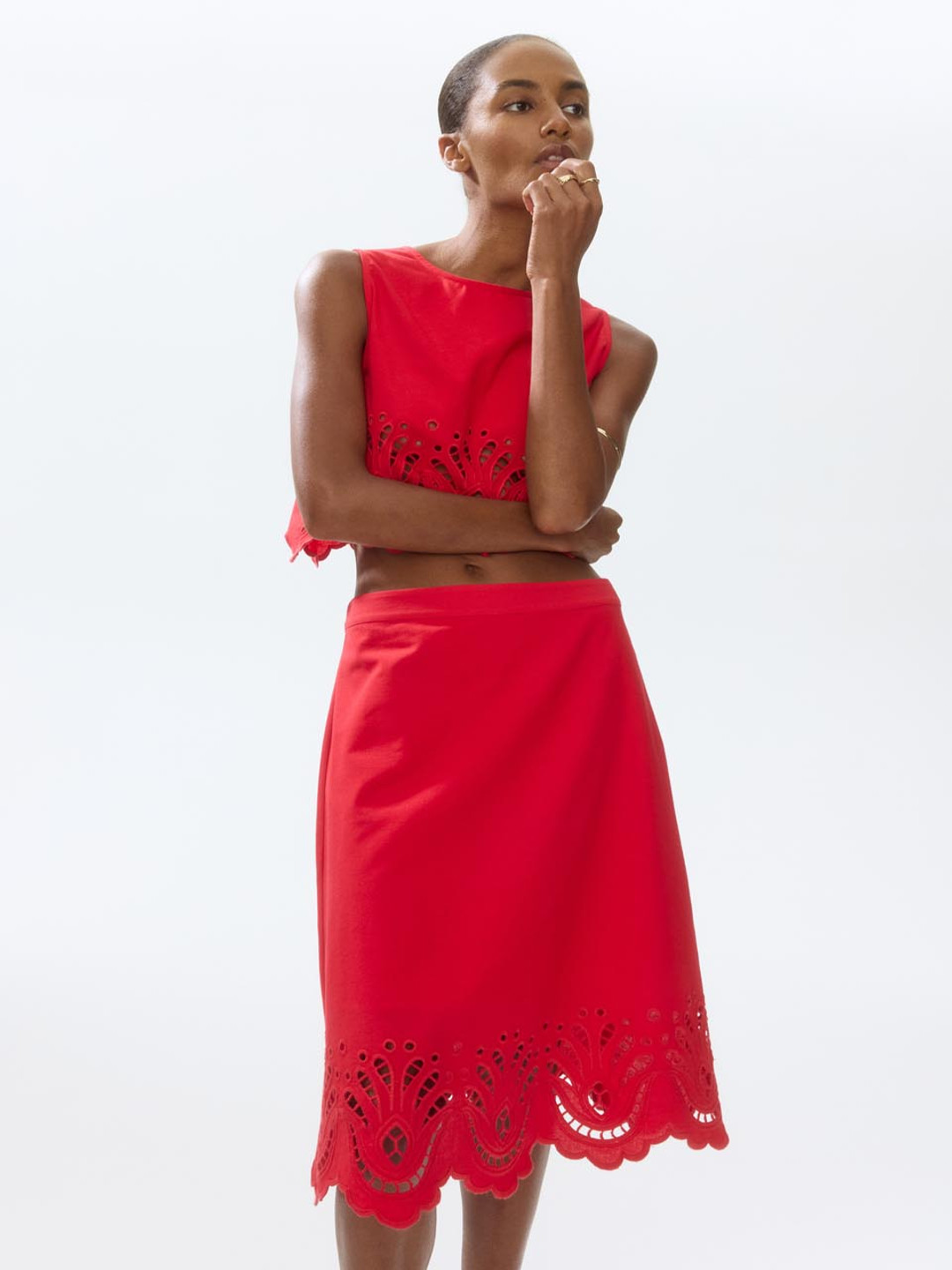 H&M Broderie Anglaise Linen-Blend Skirt