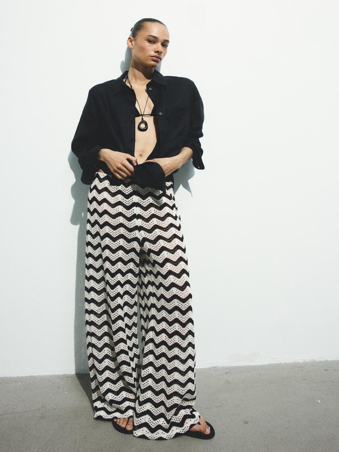 H&M Wide Textured-Knit Trousers