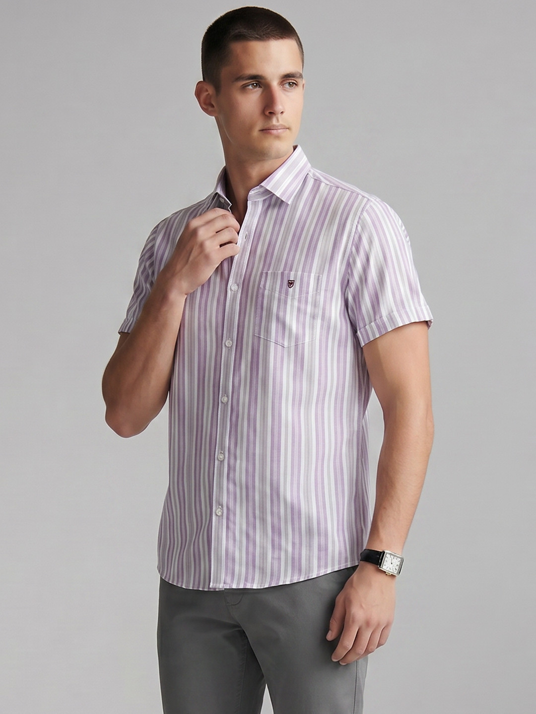 Louis Philippe Sport Slim Fit Striped Pure Cotton Casual Shirt
