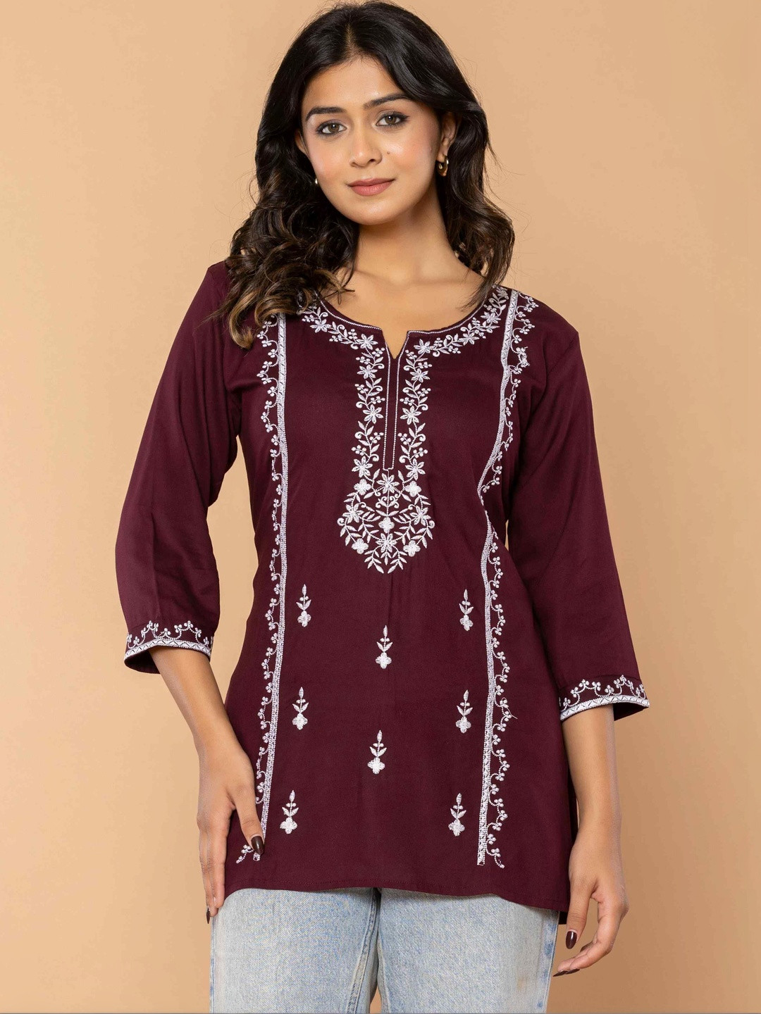 ANGIYA Ethnic Motifs Embroidered Thread Work Thread Work Kurti