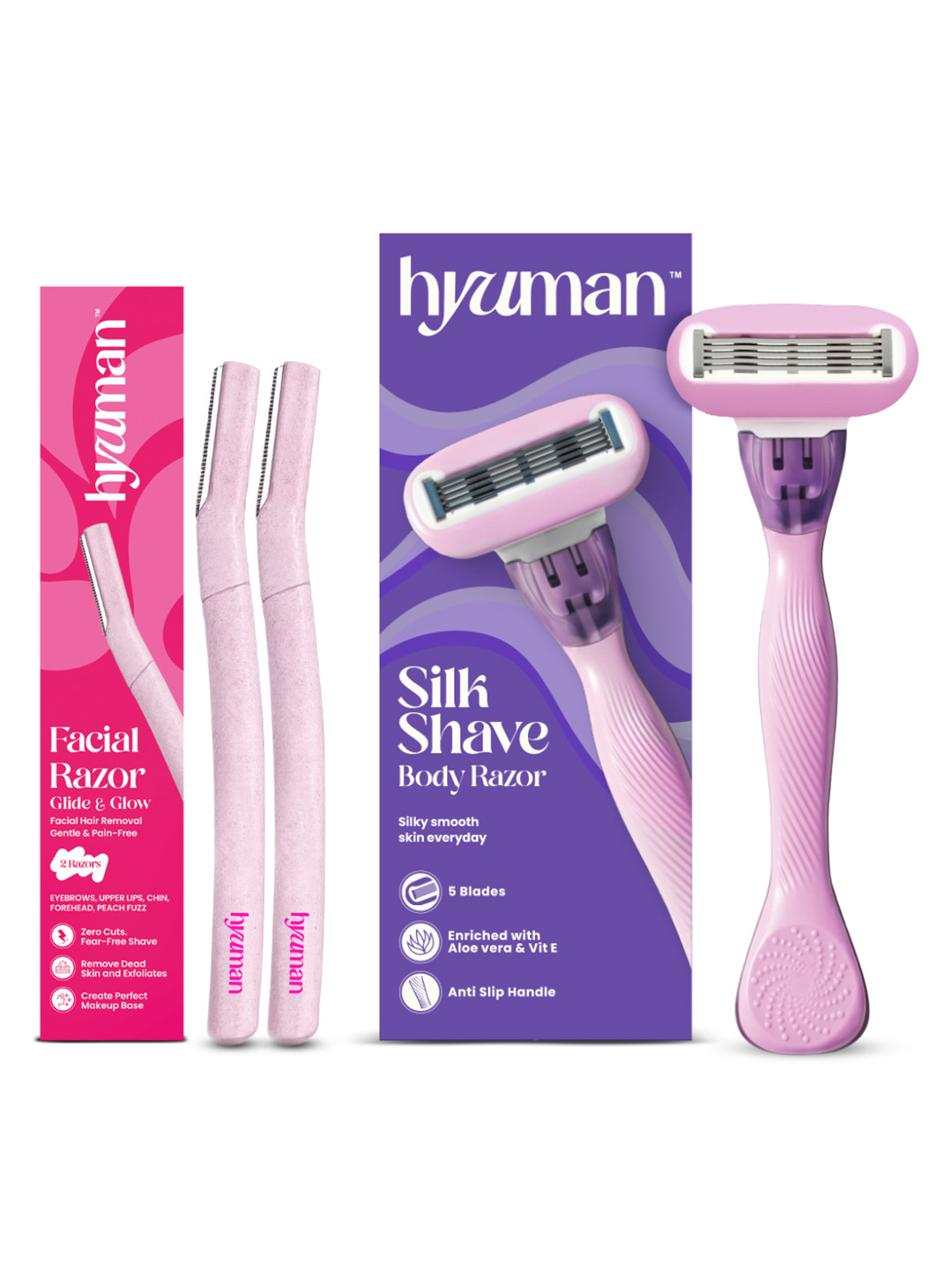 HYUMAN Set Of 3 All In One Facial Razor & Silk Shave Body Razor