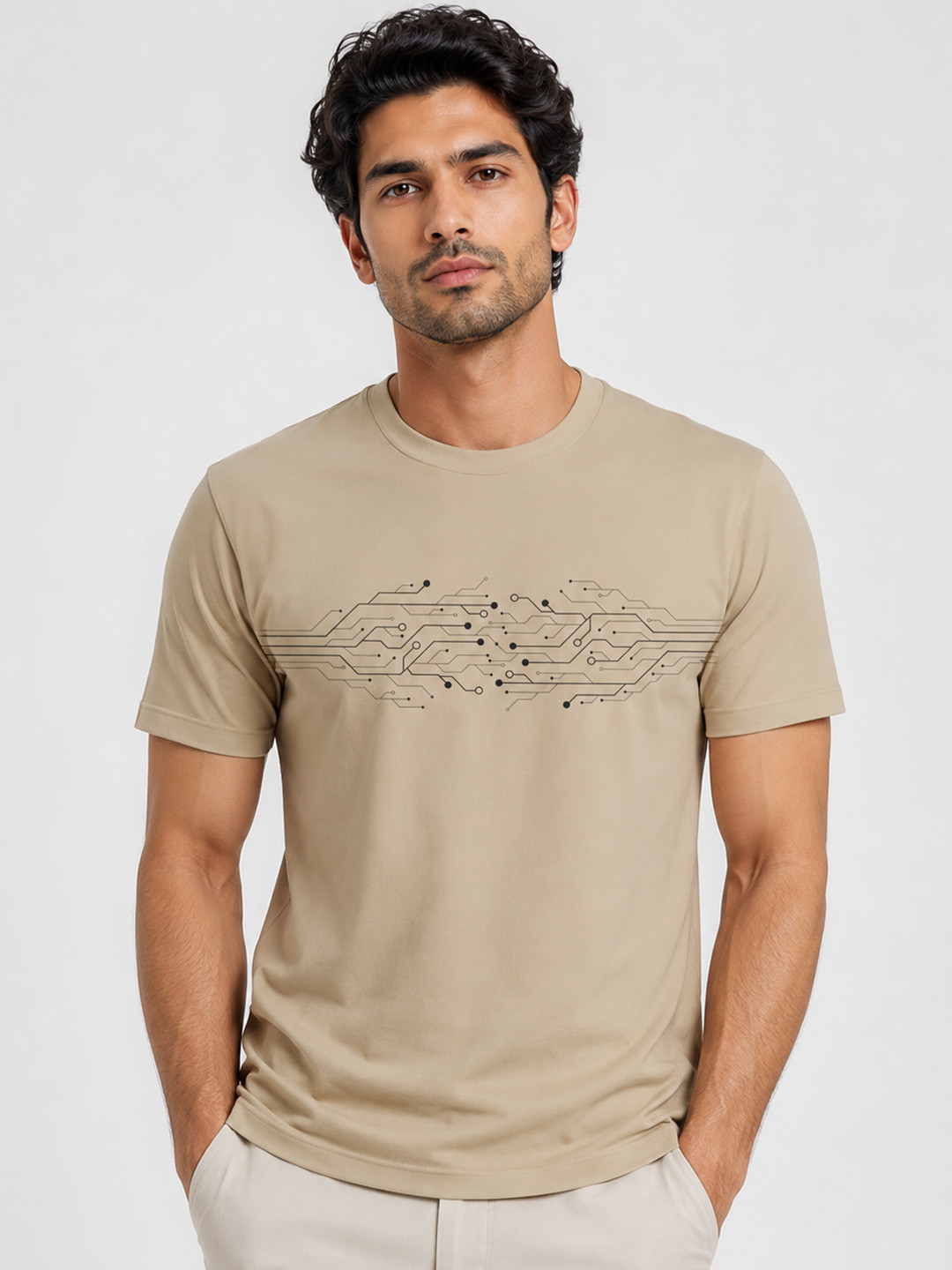 Warrior World Men Beige Graphic Printed Cotton Round Neck T-shirt