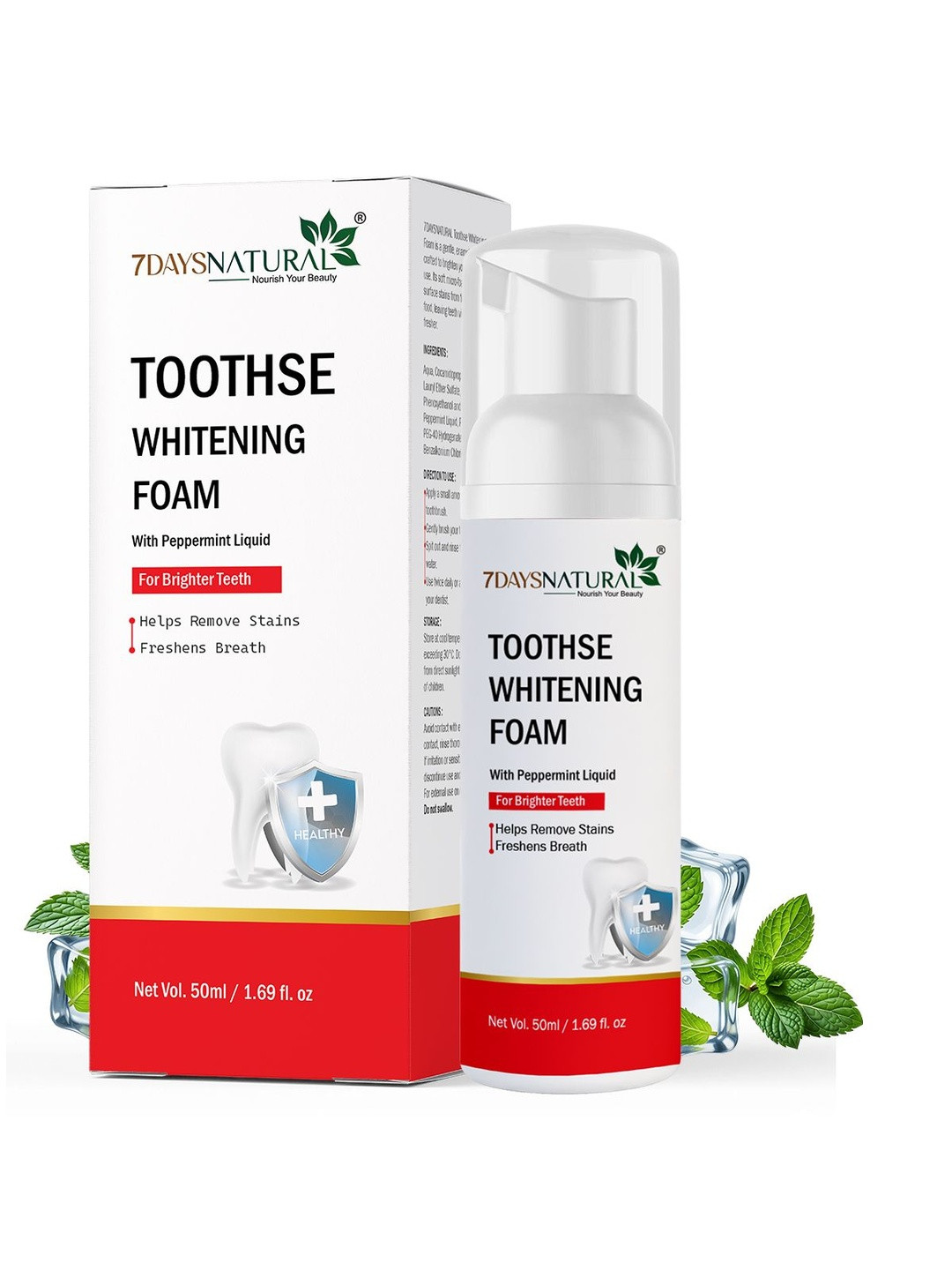 7DAYSNATURAL Teeth Whitening Foam With Aloe Vera & Charcoal For Fresh Breath - 50Ml
