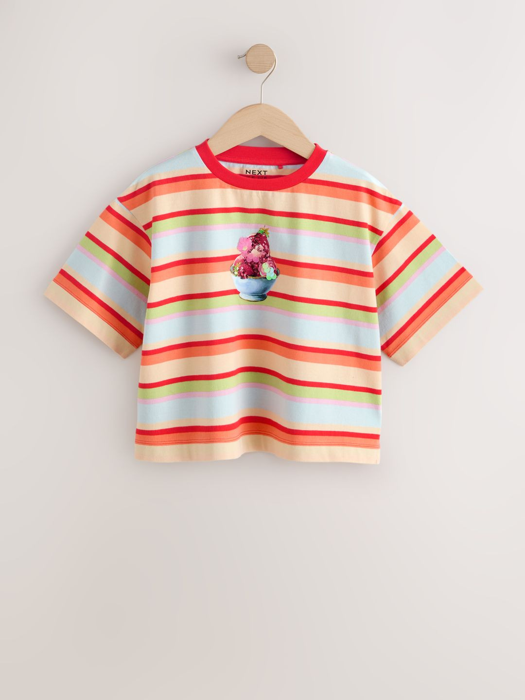 NEXT Girls Striped Drop-Shoulder Sleeves Sequined T-shirt