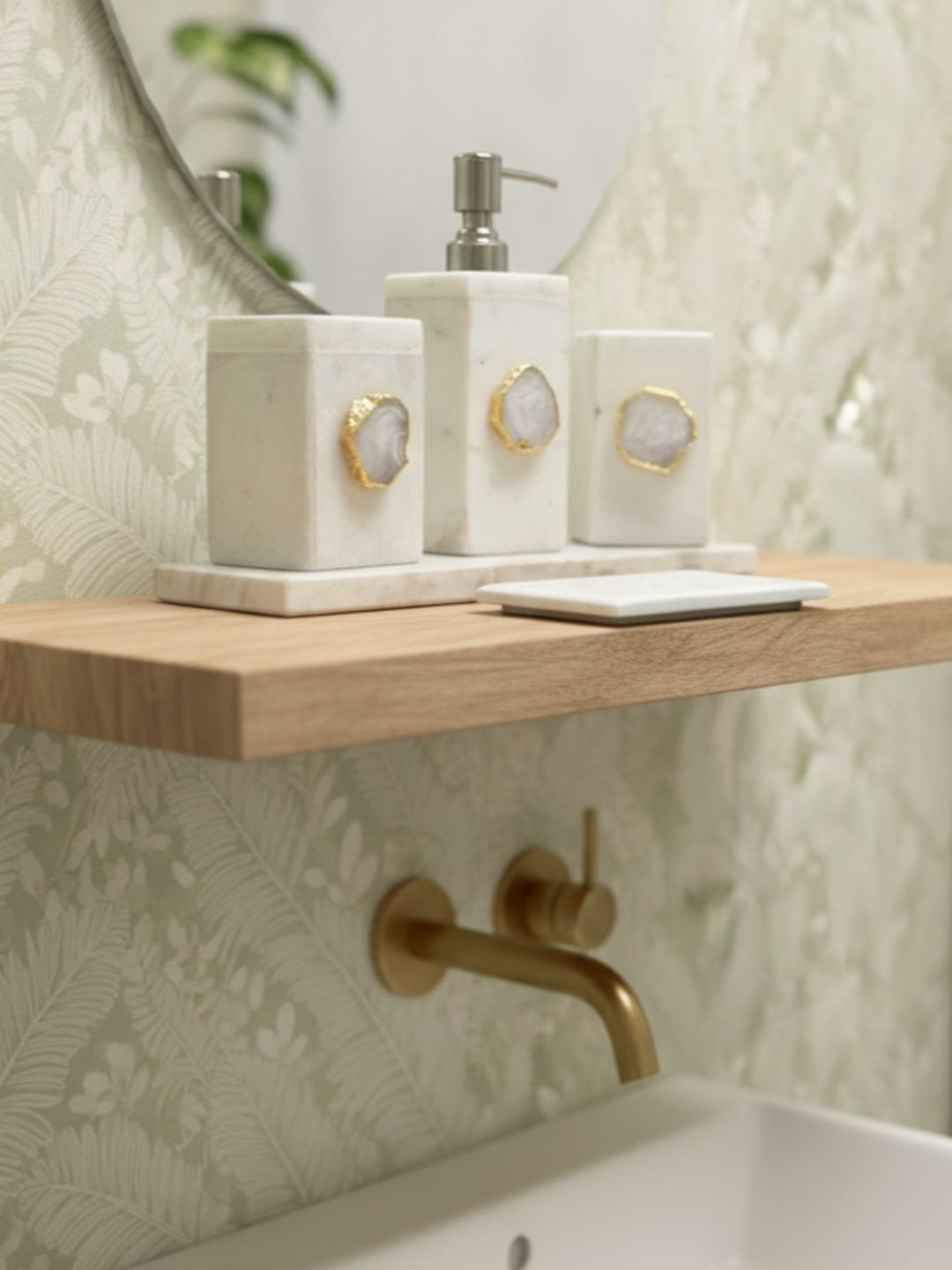 HOMEARTE White 5 Pieces Stoneware Bath Accessories Set