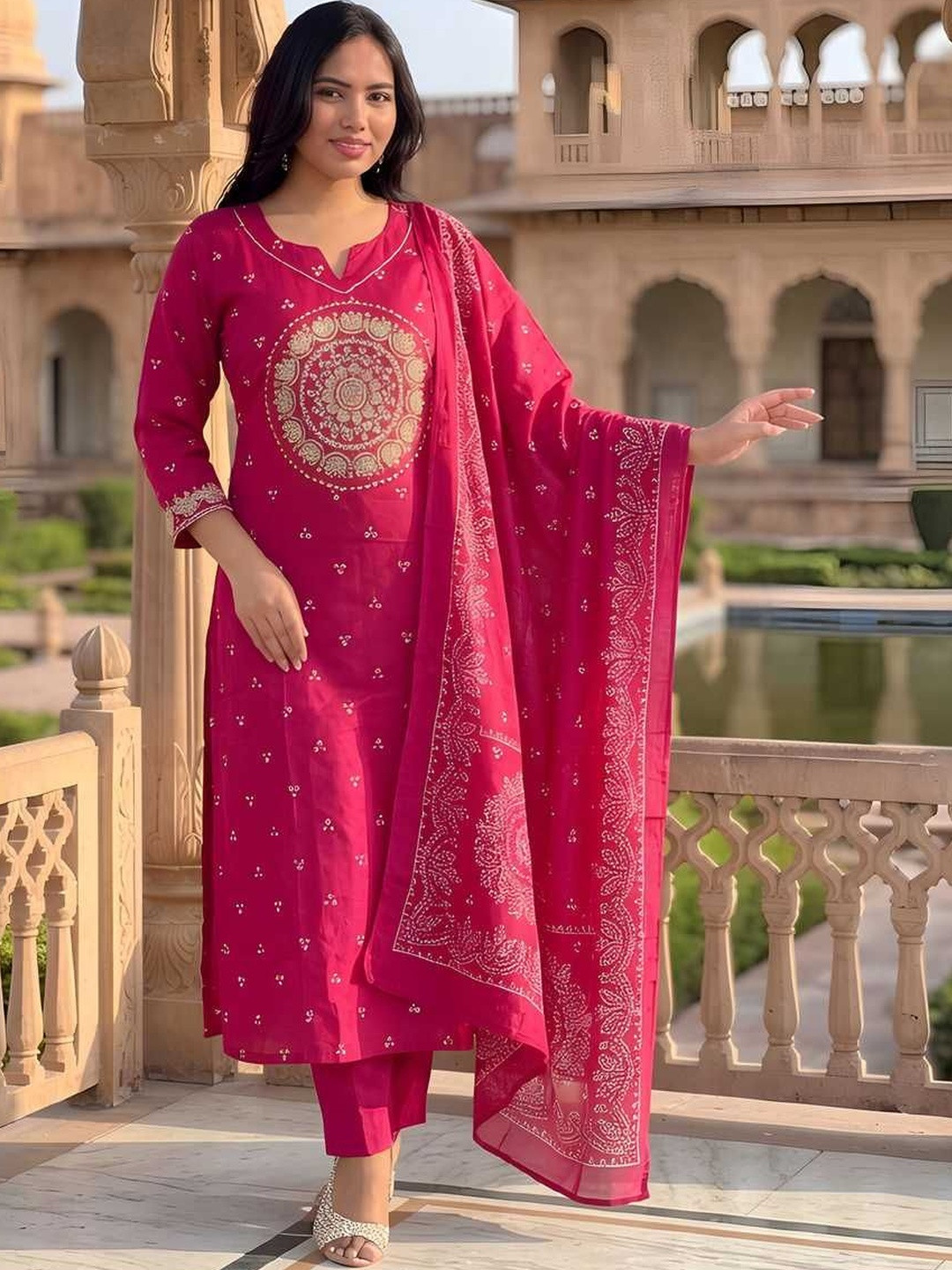 Moda Rapido Women Ethnic Motifs Embroidered Regular Thread Work Kurta with Trousers & With Dupatta