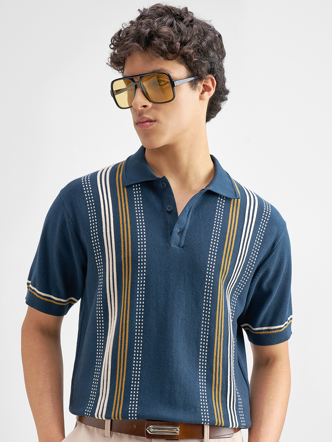 HIGHLANDER Men Striped Polo Collar T-shirt