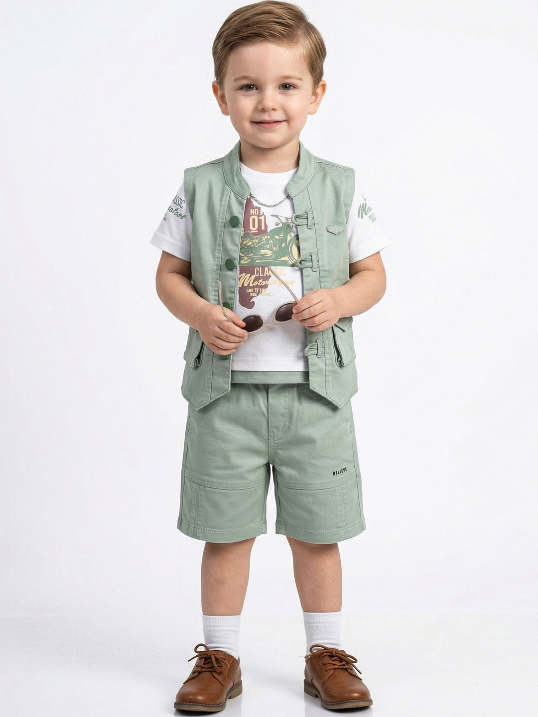 Mr.hero Boys Printed Round Neck T-shirt & Shirt  With Shorts