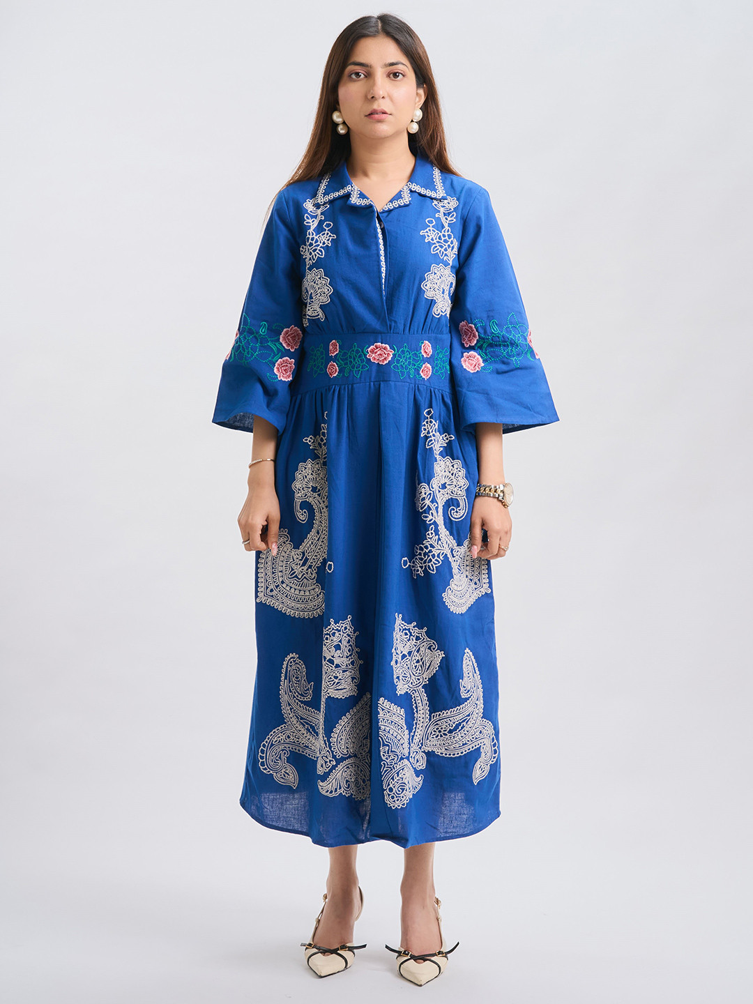 TBFO Ethnic Motifs Embroidered A-Line Midi Dress
