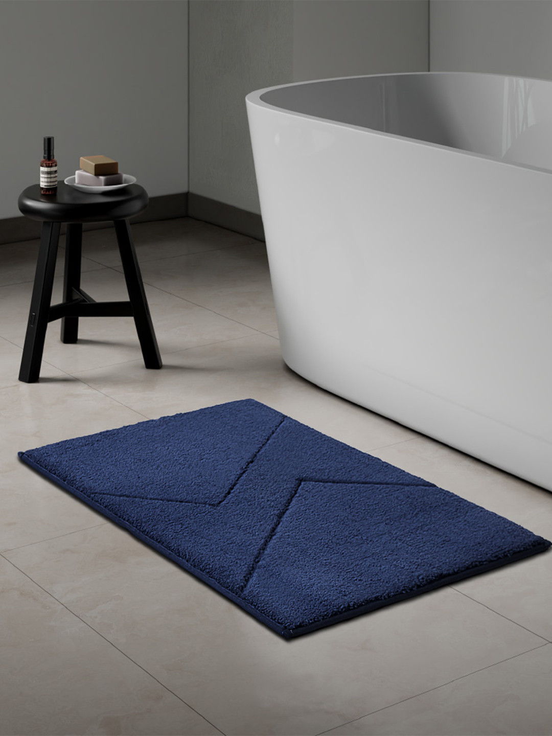 SPACES Blue Textured 1744 GSM Anti-Skid Bath Rugs