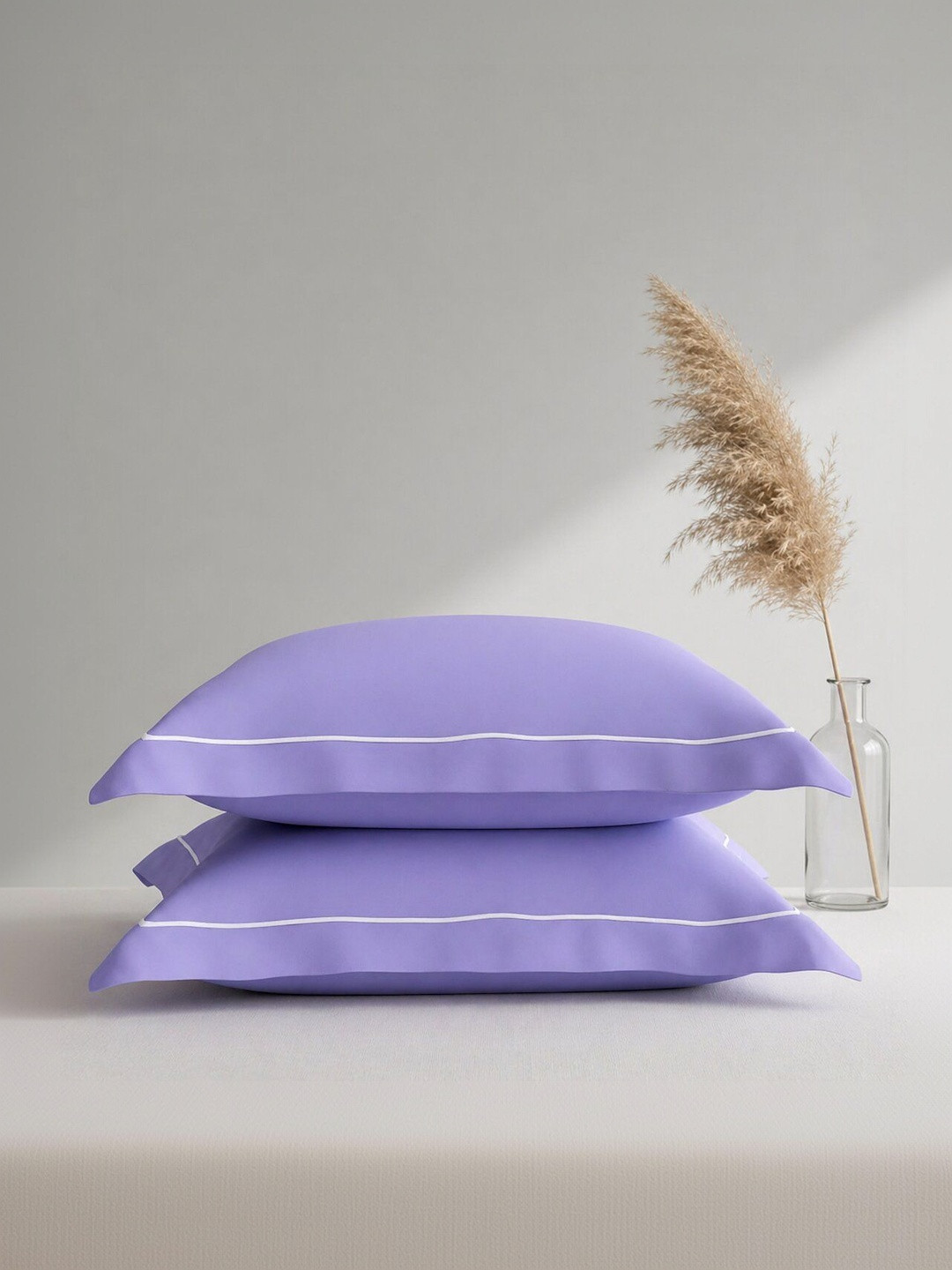 Mulberry Living Mauve & White 2 Pieces Solid Pure Cotton Rectangle Pillow Covers