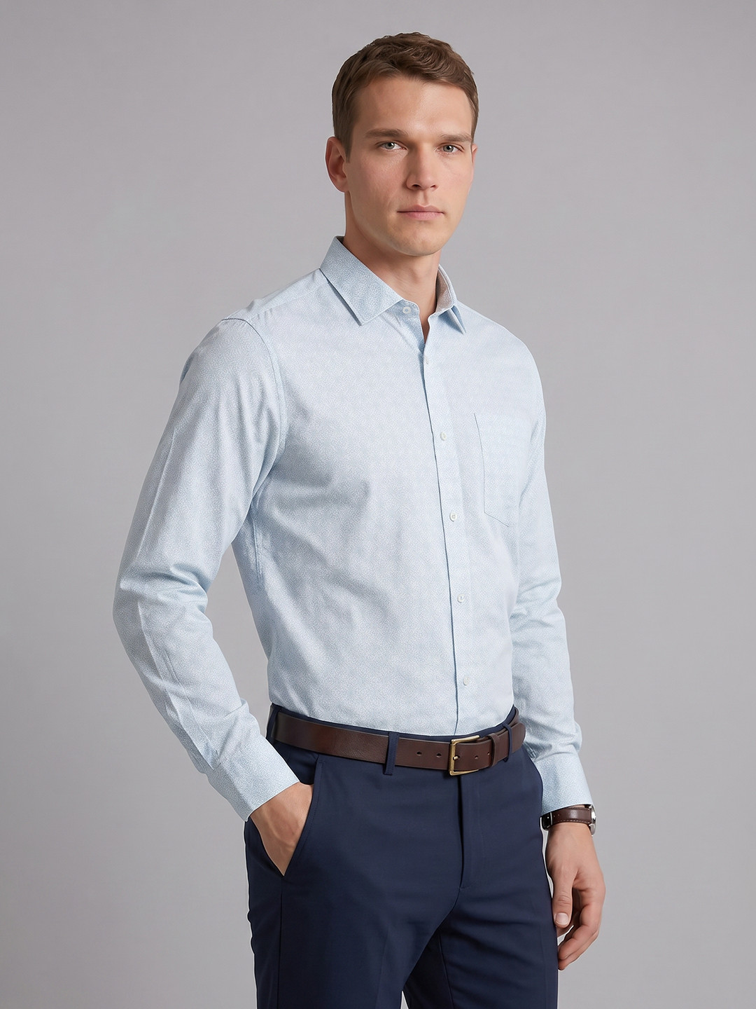 Blackberrys Slim Fit Micro Ditsy Printed Pure Cotton Formal Shirt