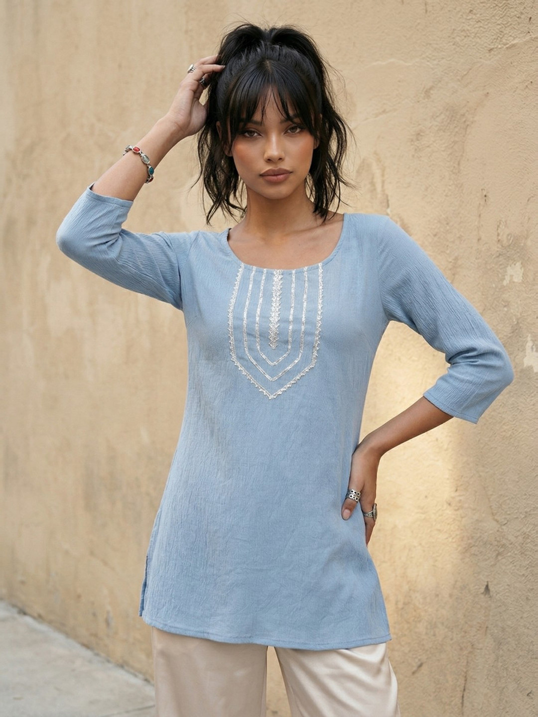 fusion by glitchez Gotta Patti Crinkled Straight Kurti