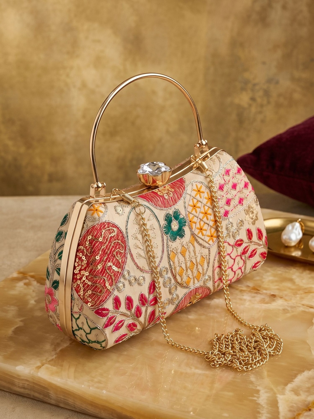 QANISHA Embroidered Box Clutch
