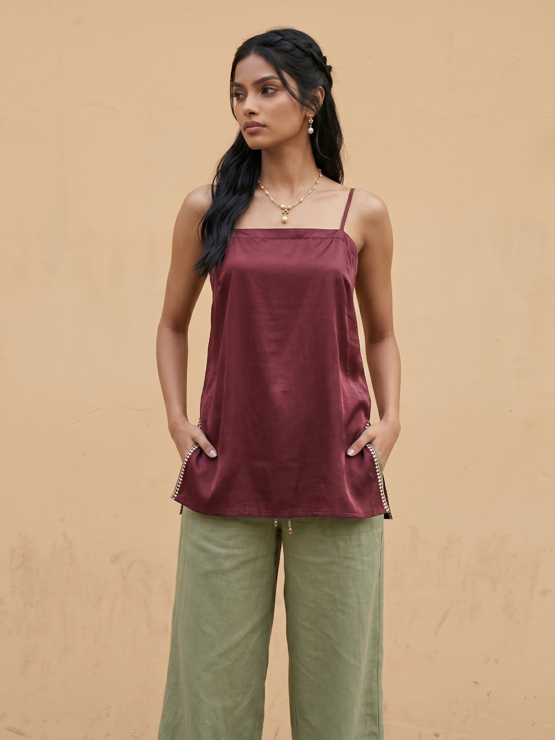 fusion by glitchez Shoulder Straps Embroidered Straight Kurti With Tie-Ups