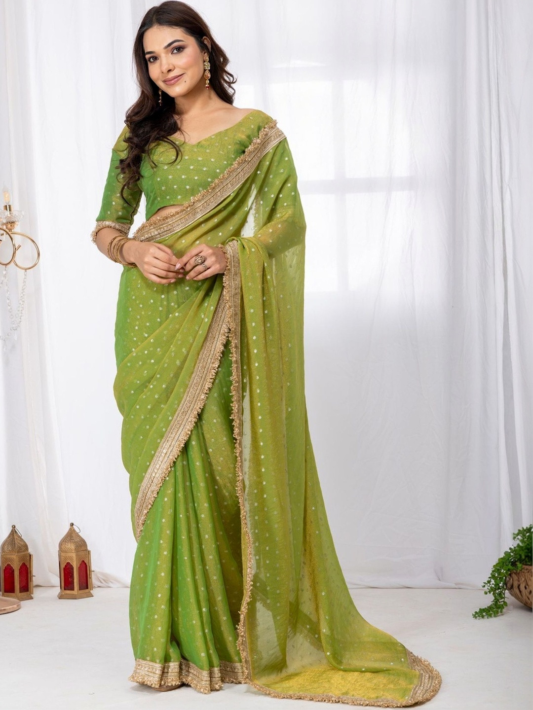 Zili Embellished Zari Silk Blend Heavy Work Saree