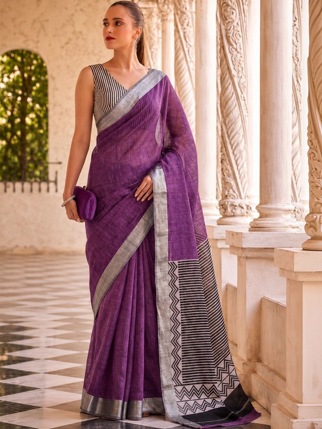 Varutex Linen Blend Handloom Khadi Saree