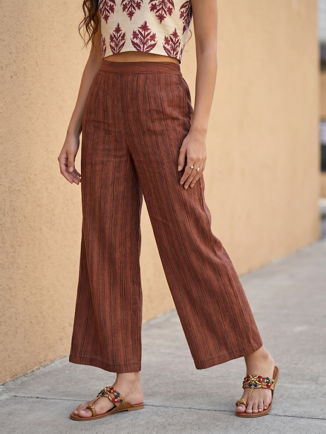 fusion by glitchez Women Wide Leg Striped Cropped Palazzos
