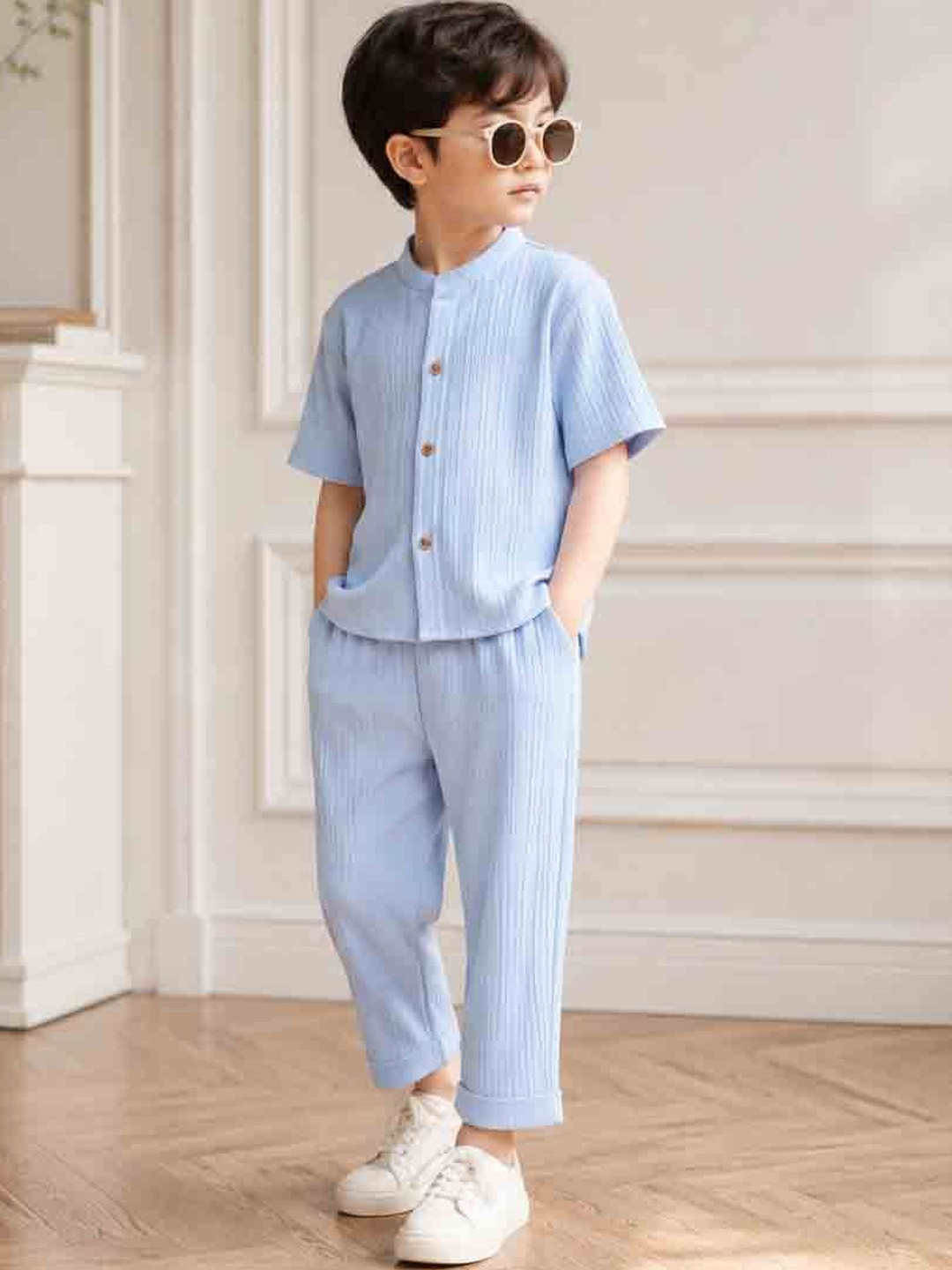 LA3MINE Self Design Shirt with Trousers