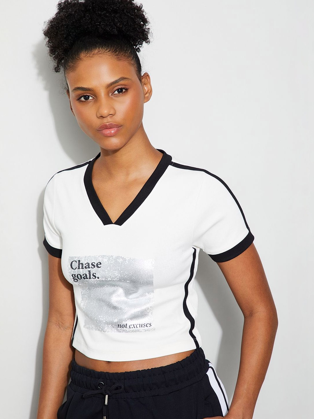 Kappa Women Typography Printed V-Neck Short Sleeves Cotton T-shirt