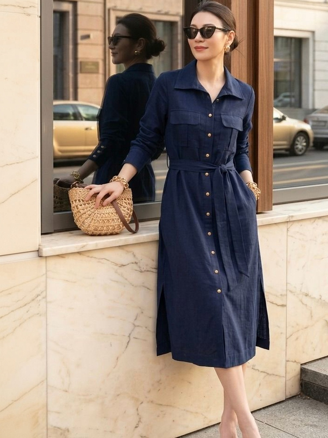 KUSHNI Shirt Midi Dress