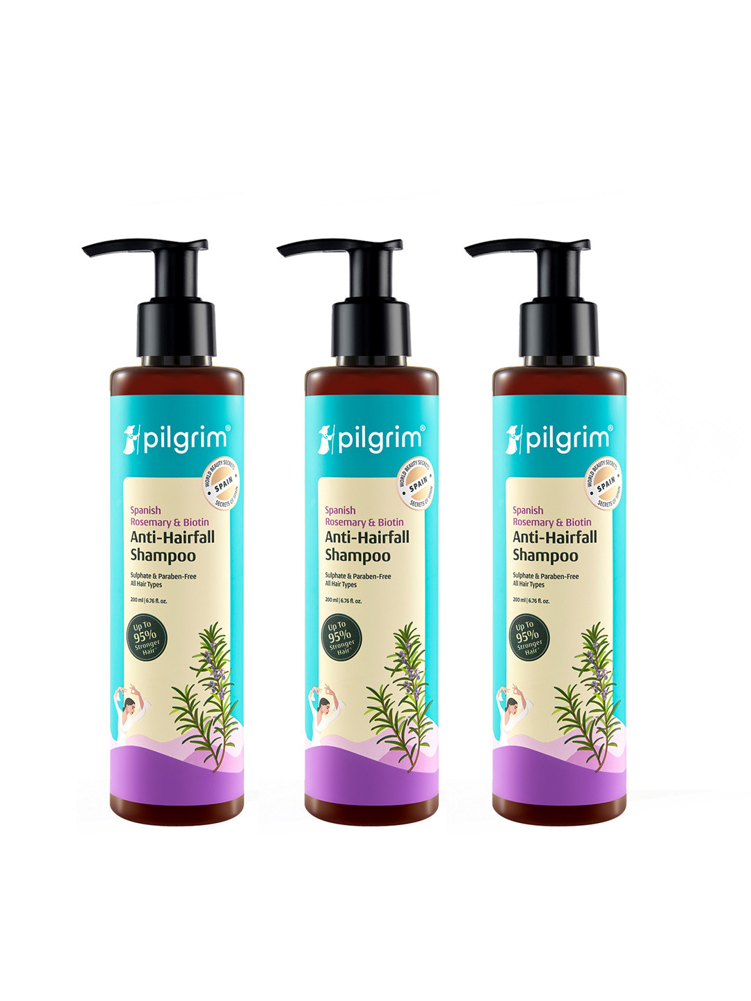 Pilgrim Set Of 3 Rosemary & Biotin Anti-Hairfall Shampoo - 200ml Each