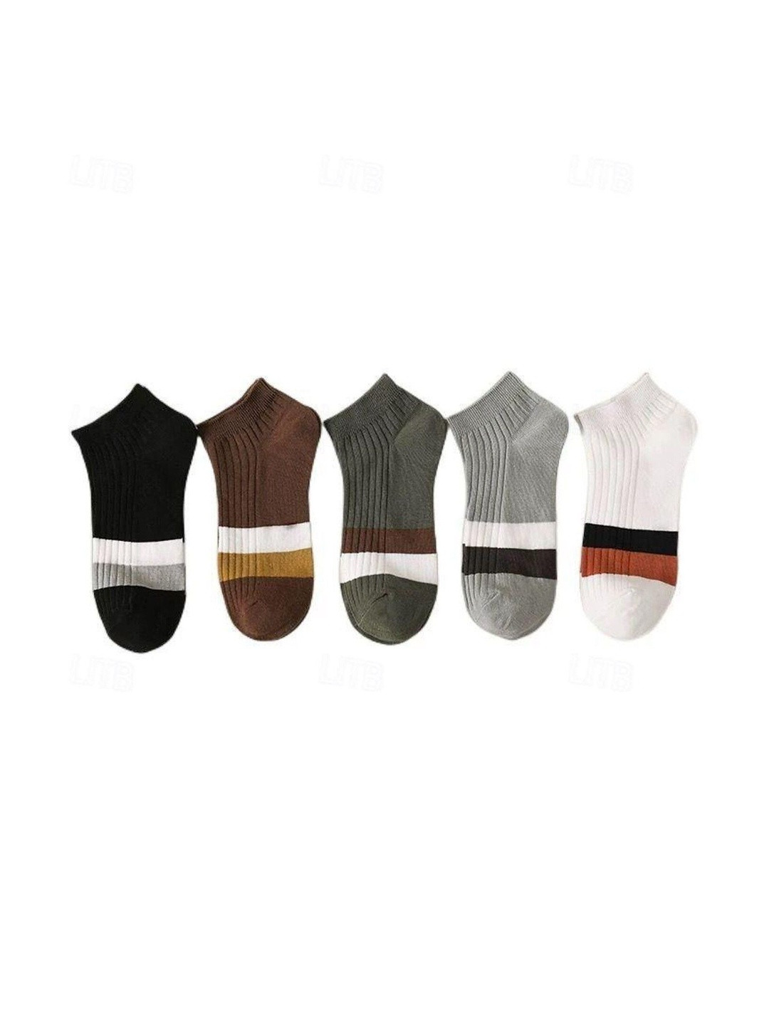 MERCEHIVE Men Pack of 5 Cotton Striped Ankle Length Socks