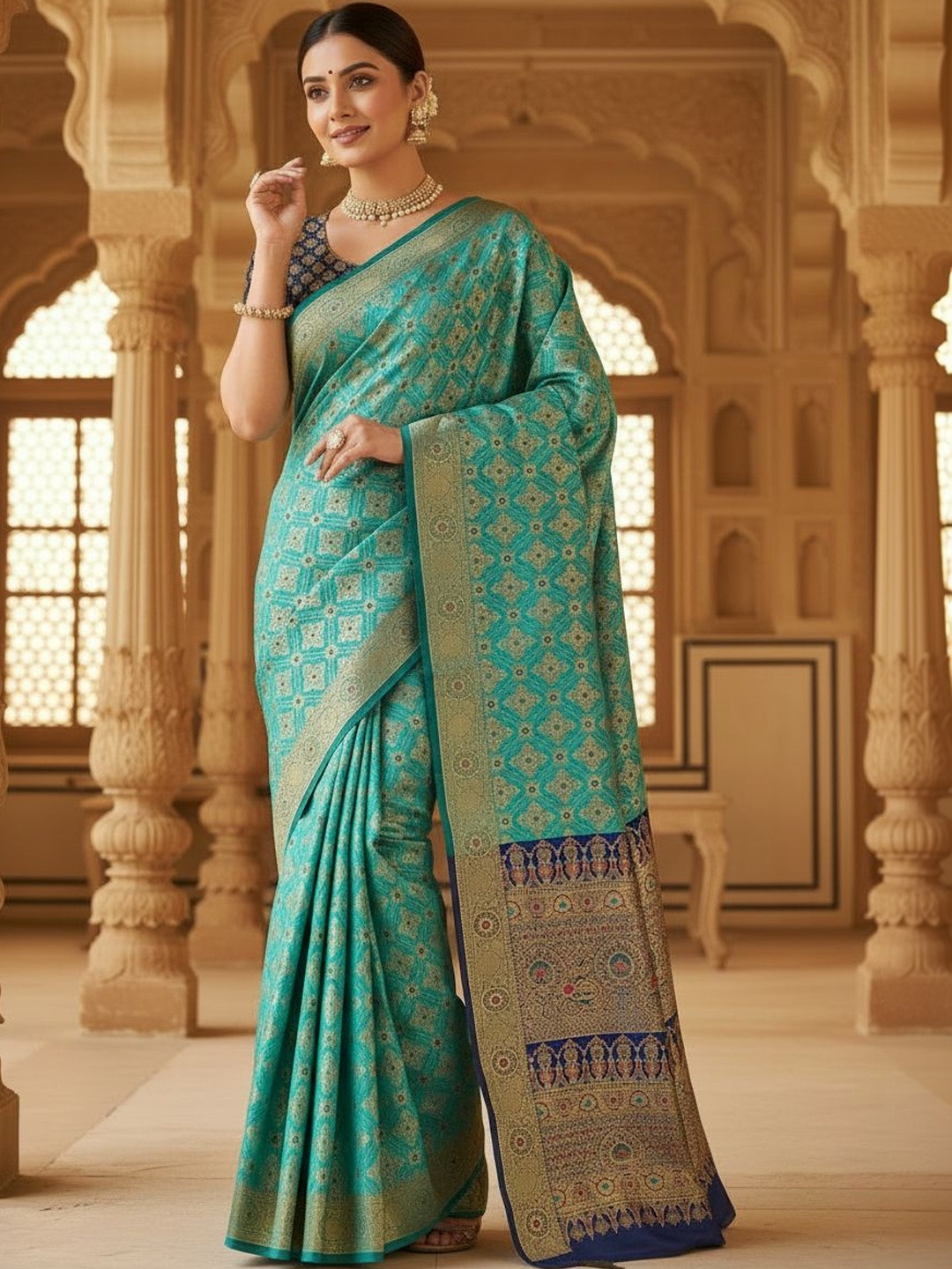 KALINI Ethnic Motifs Zari Art Silk Handloom Banarasi Saree