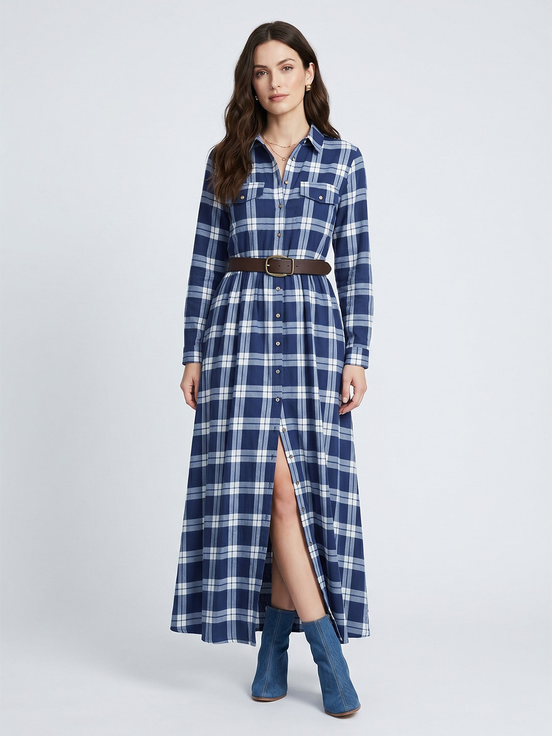 Suo Checked Fit & Flare Maxi Dress